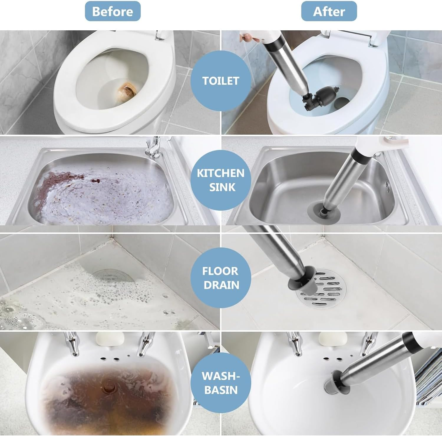 Toilet Plunger, Drain Clog Remover, High-Pressure Air Drain Blaster with Real-Time Barometer Powerful Drain Snake Sink Plunger Plumbing Tools, Plungers for Bathroom, Sink, Floor, Kitchen Clogged image number 4