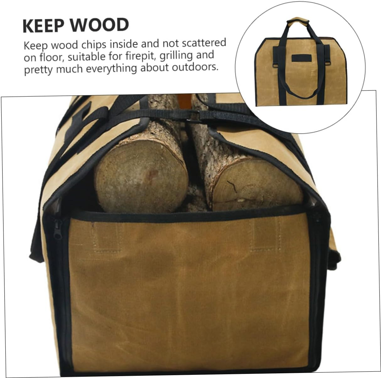 Water-Resistant Waxed Canvas Log Carrier Firewood Tote Bag Capacity Fire-Resistant Storage for Oak Maple Logs with Padded Handles for Camping Fireplace Outdoor Use image number 6