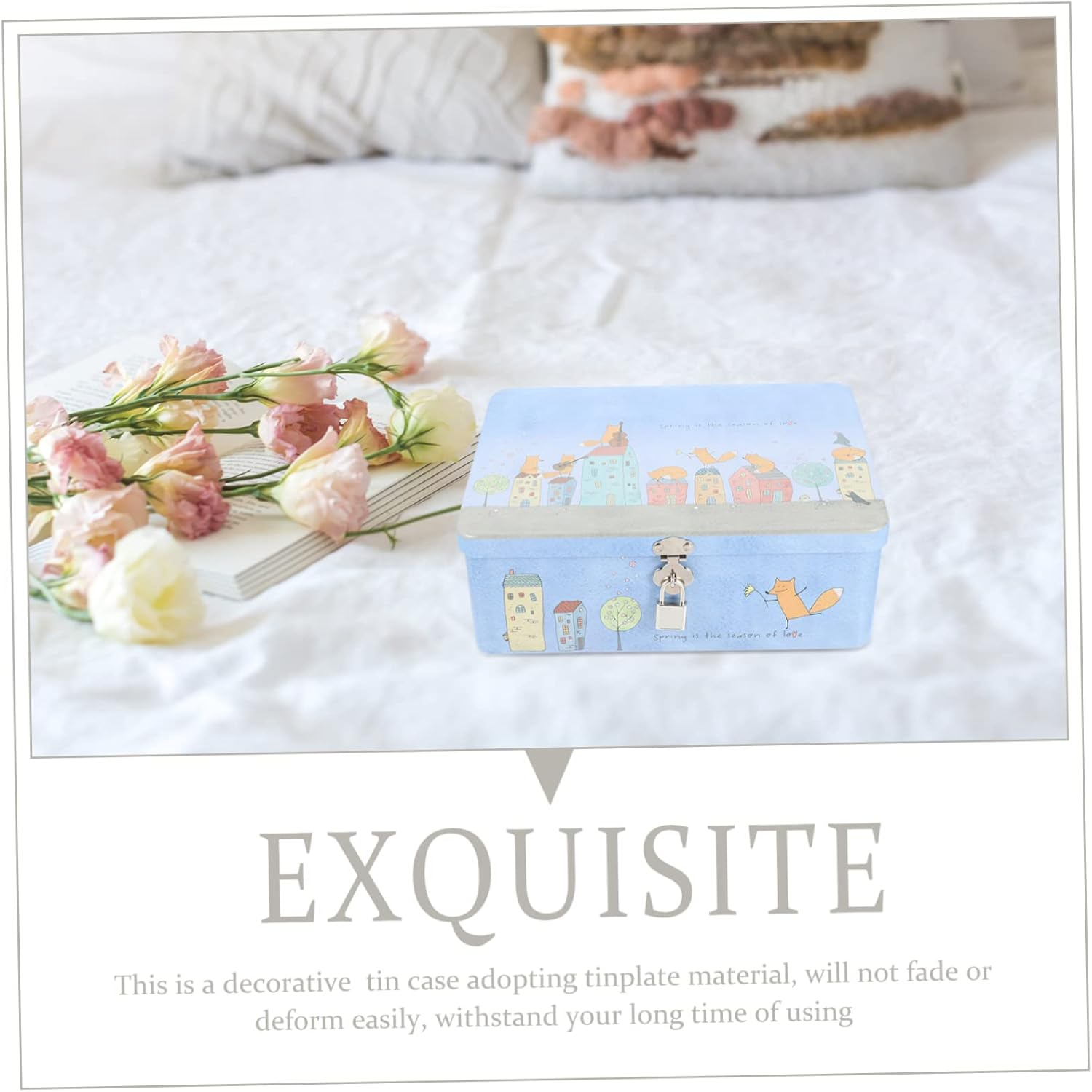 Lockable Storage Box Tin Box Lock Key for Desktop Jewelry Display Storage Case for Home Office Organization image number 6