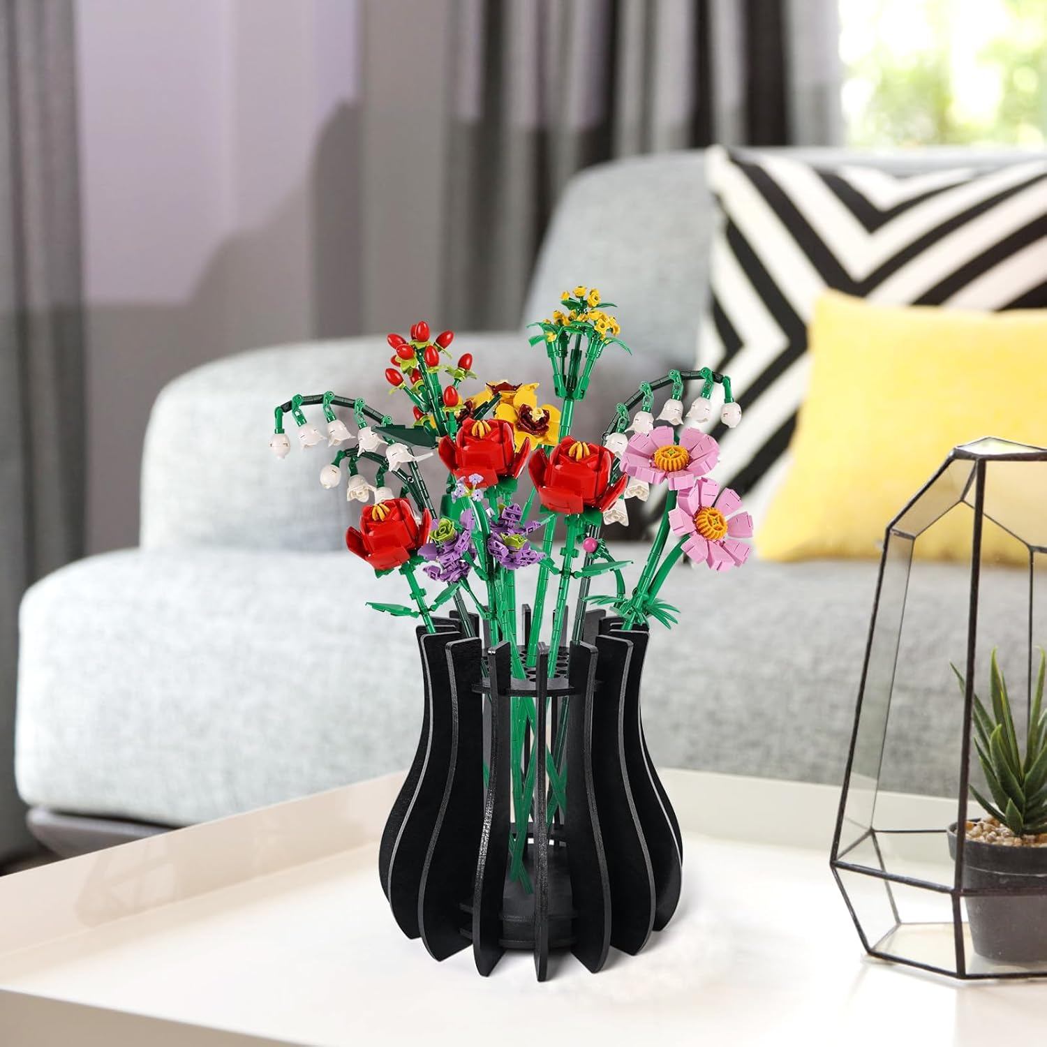 Wooden Vase Kit for  Roses Cherry Blossom Sunflower Tulips Daffodils Lotus Cute Flower Vase for  Bouquet Arrangement Home Decoration for Women Adults(Black) image number 4
