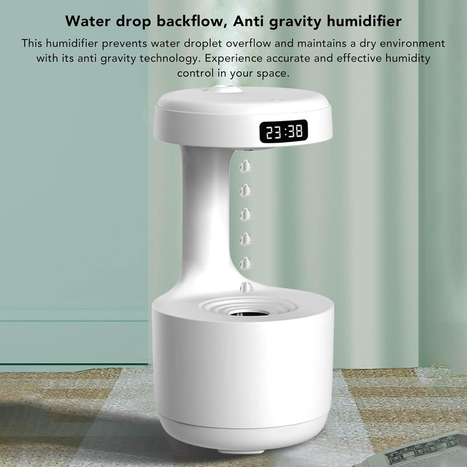 Anti Humidifier - Quiet & Fine Misting & Leakage Proof 800Ml Capacity Water Drop Humidifier, USB Powered Mist Humidifiers Ideal for Home, Bedroom, Office (White) - Green image number 3