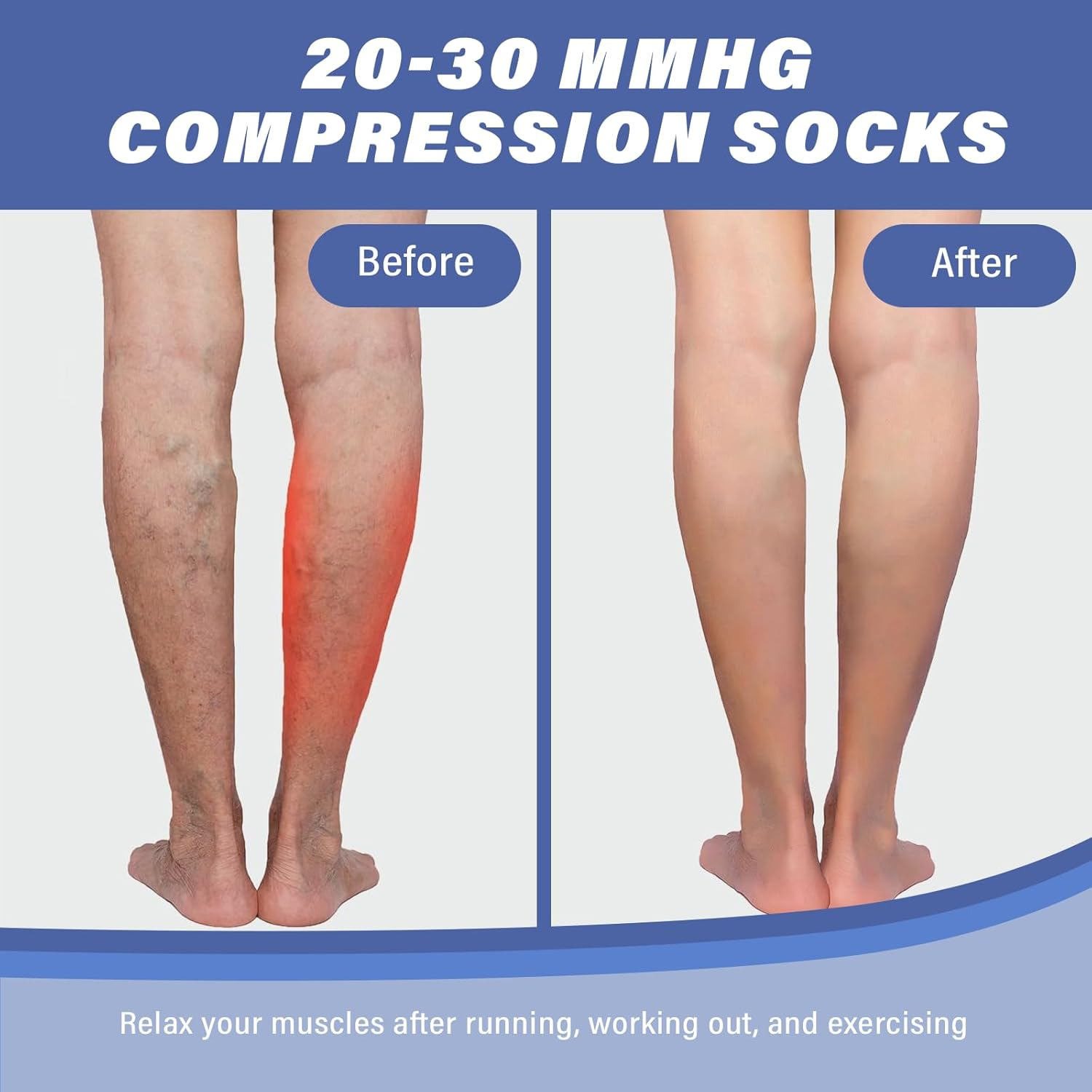 2 Pairs Calf Compression Sleeve Men Women, 20-30 Mmhg Calf Compression Socks for Women, Footless Compression Socks for Travel Flight image number 7