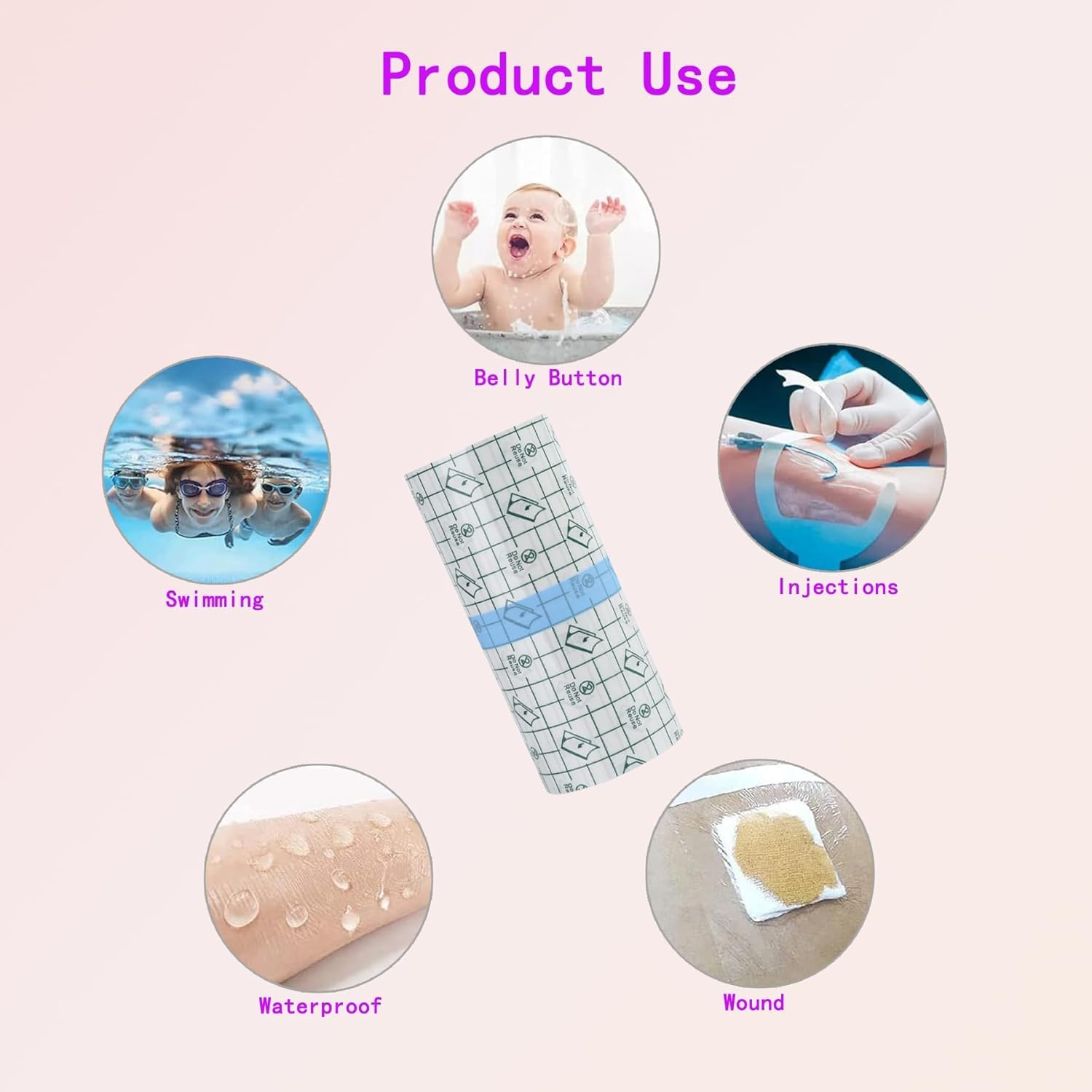 2 Pcs Clear Film Dressing Bandages, Breathable Protective Films, Waterproof PU Film Fixed Bandage Tape, for Waterproof Plasters&Tattoo Film Healing, Washing, Swimming & Bathing (6 * 79 In)