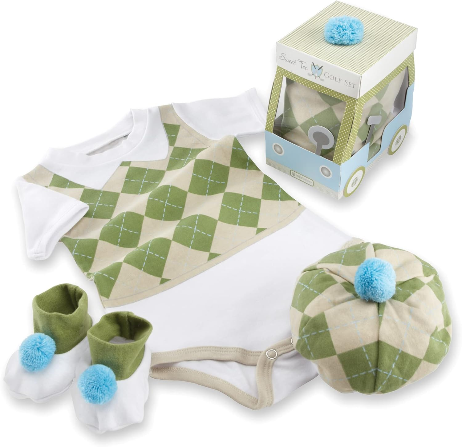 Baby Aspen Three Piece Layette Set in Golf Cart Package, Green/White, 0-6 Mos. image number 4