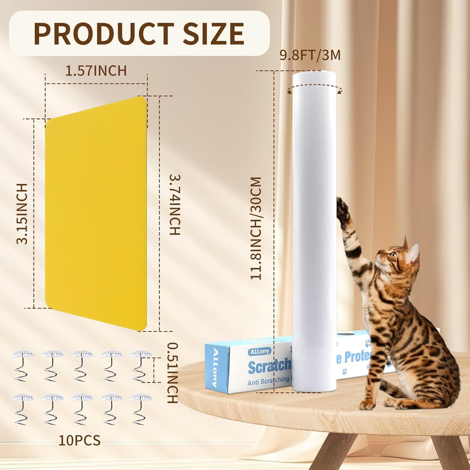 Allony Anti-Scratch Film for Cats, Sofa Scratch Protection Cat, Anti-Scratch Film Cat for Furniture, Sofas, Door Panels and Walls, Cats Scratch Protection with Scraper and Nails