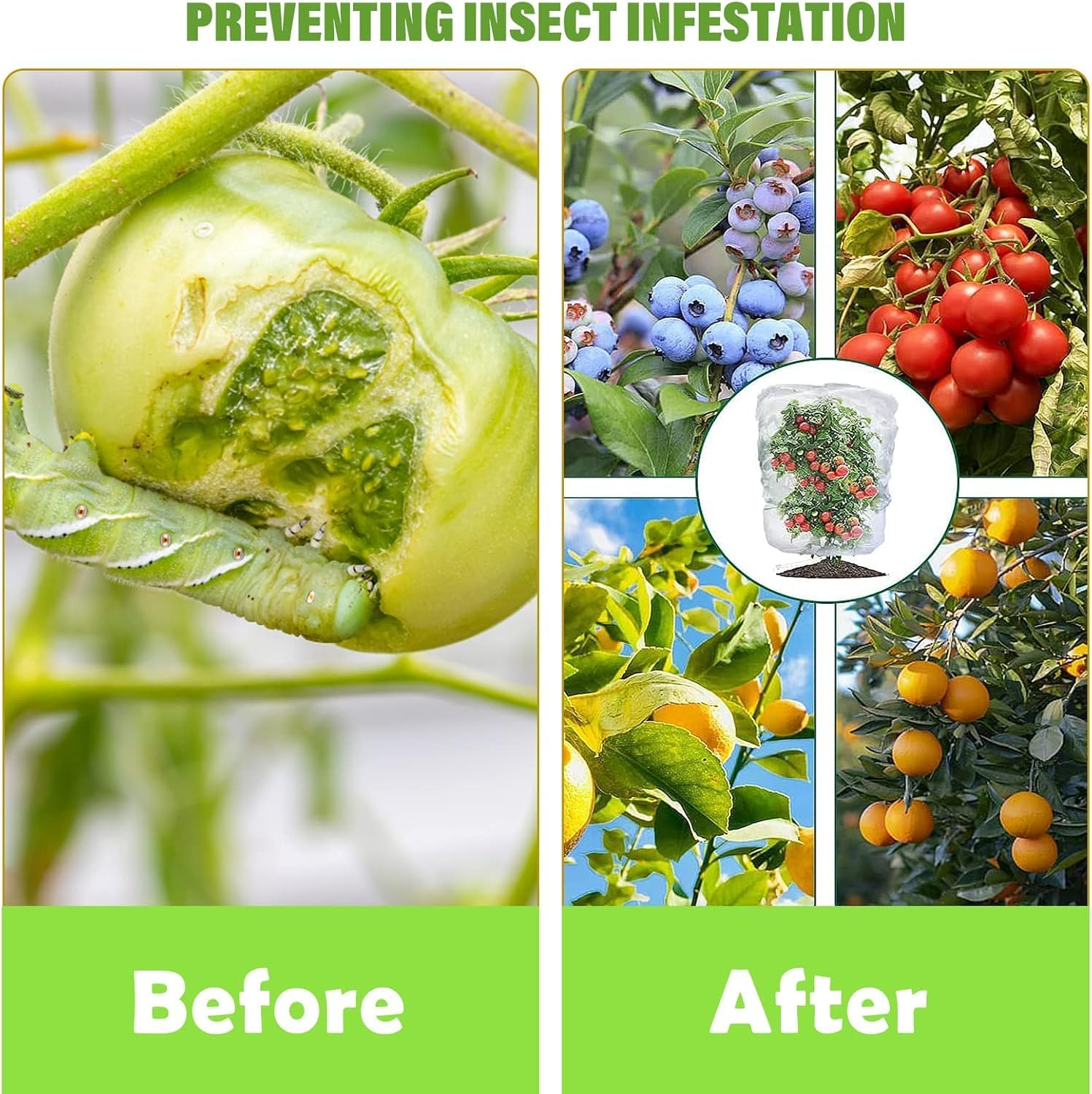 Garden Mesh Netting with Drawstring and Zipper-Plants Cover Protection from anti Birds,Insects-Pest Barrier Bag for Blueberry Bushes,Citrus,Tomatoes,Vegetables,Fruit Tree ﻿ (290 * 305Cm 2 Pack) image number 6