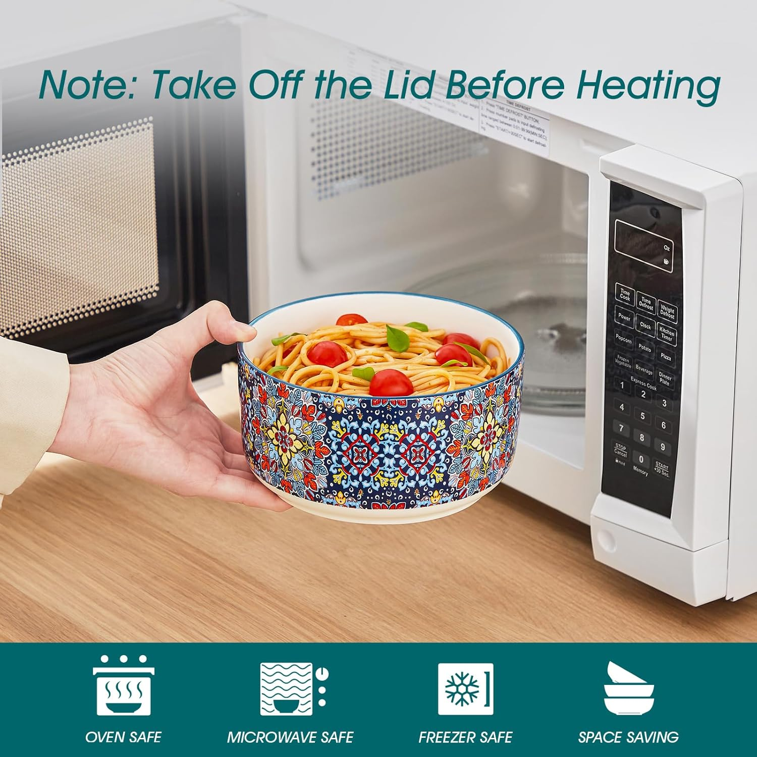 Vancasso 36 Oz Ceramic Bowls with Lids Set of 4, 6 Inch Food Storage Containers & Prep Bowls for Leftovers, Soup, Cereal, Meal Prep, Office Lunch, Microwave & Dishwasher Safe, Series SIMI image number 4