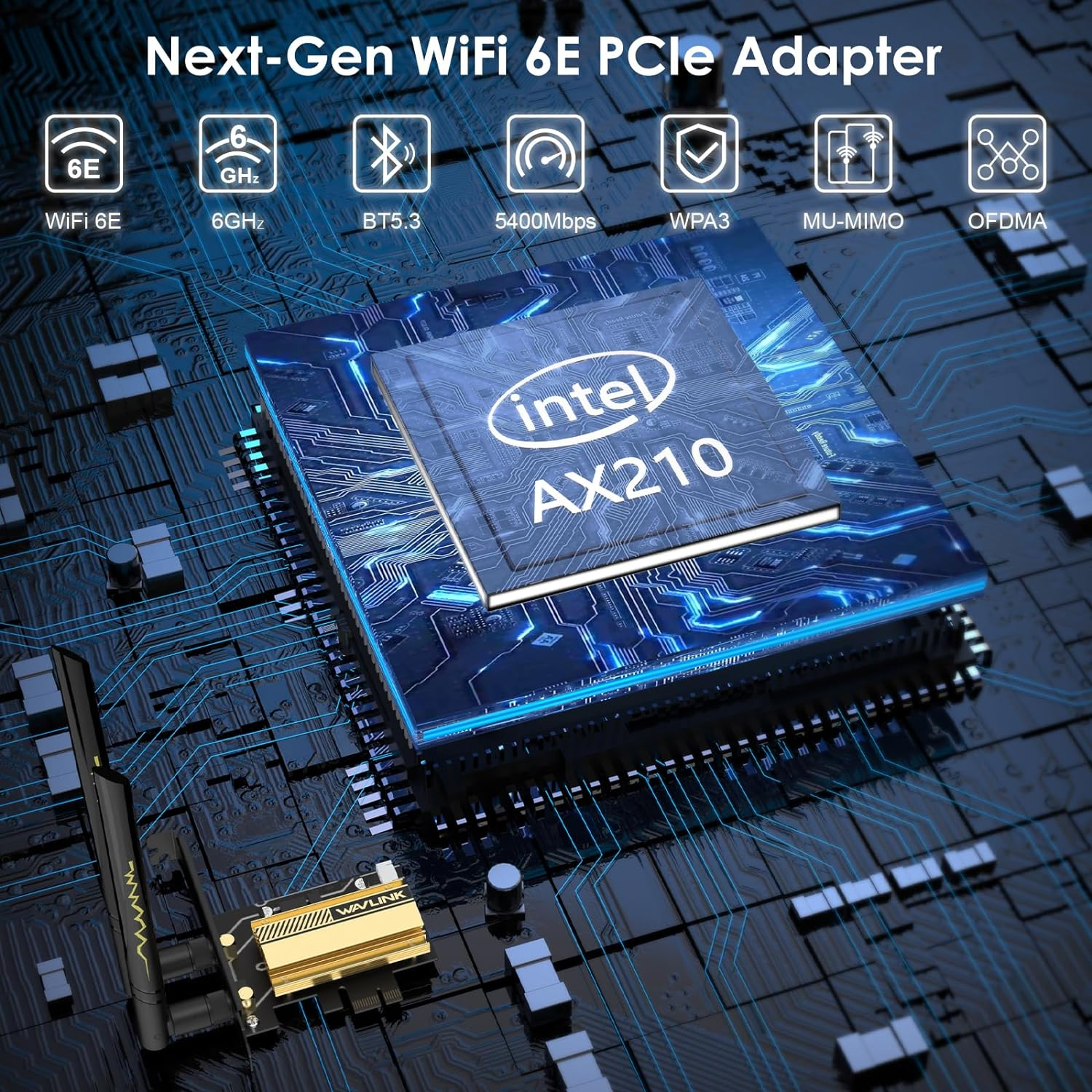 WAVLINK Wifi 6E Pcie AX5400M Wifi Card, Network Card Tri-Band AX210 Wireless Adapter with Bluetooth 5.3, MU-MIMO, WPA3, OFDMA, Low-Profile Bracket, Heat Sink for Windows 11/10 image number 3