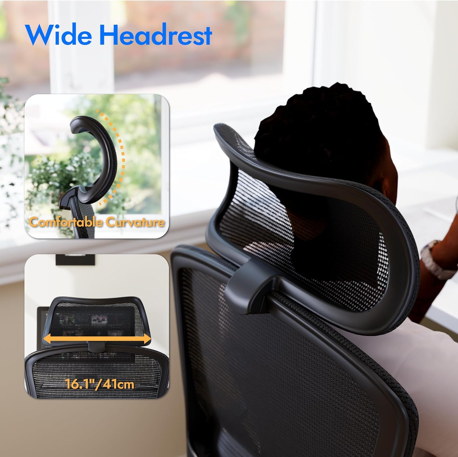 Ergonomic Office Chair, Gaming Chair, Desk Chair with Wide Headrest, Lumbar Support, Mesh Back, 135&deg; Recline, Adjustable Height, Rolling Computer Chair with Easy-Install Legs, Black image number 1