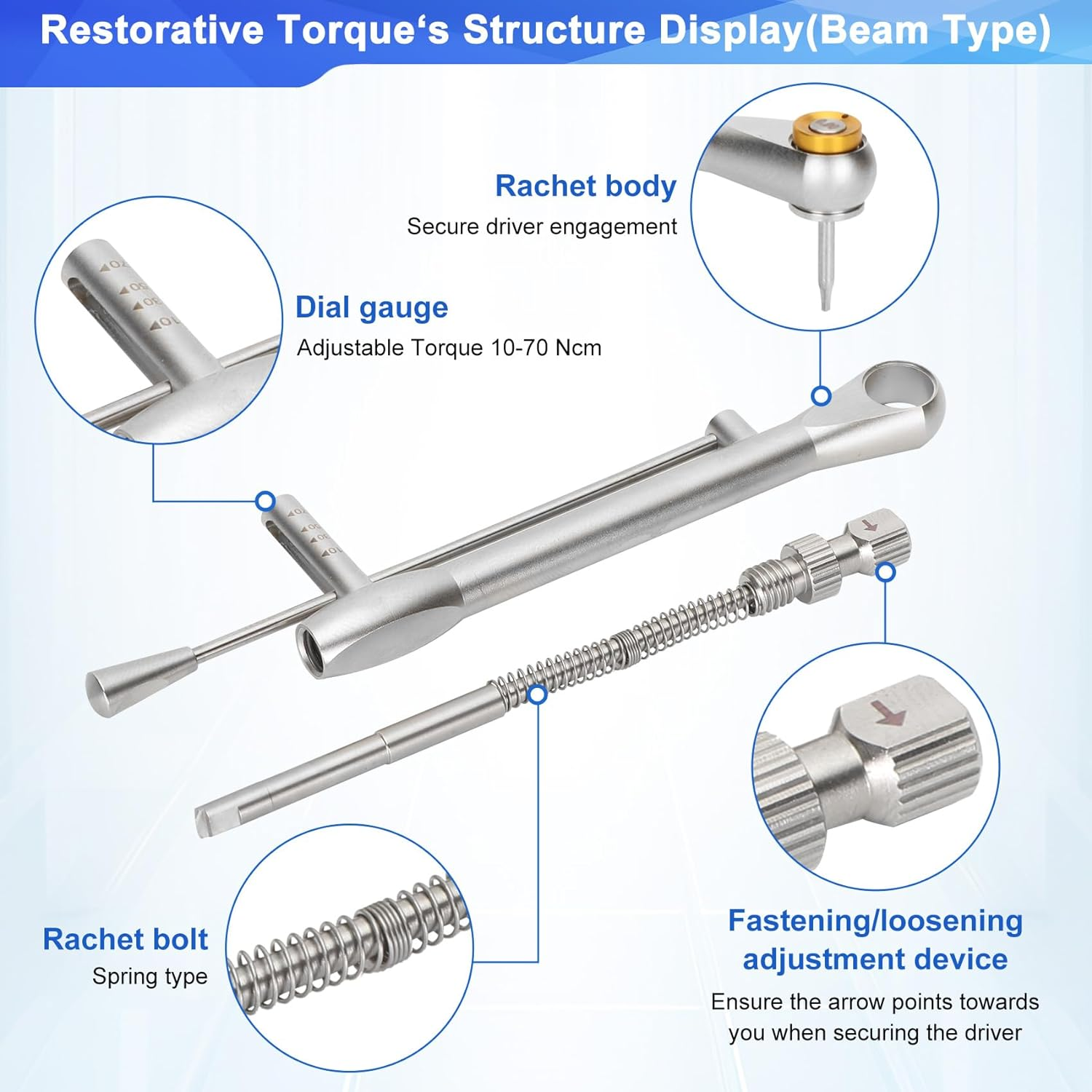 Dental Implant Torque Wrench Set Universal Prosthetic Kit Dental Implant Kit with Torque Adjustable Ratchet Screwdrivers 16Pcs, Fully Autoclavable,10-70Ncm, Secure/Disassemble Implant Restorations