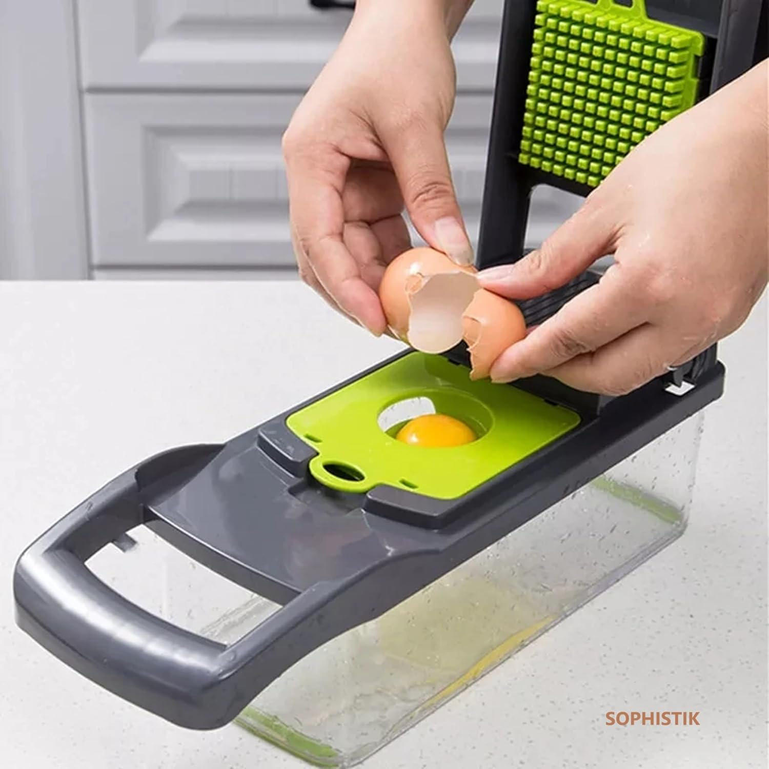 Sophistik 16-In-1 Multifunctional Vegetable Chopper, Slicer, Dicer & Grater with Interchangeable Blades, Wash Basket, Egg Separator, Easy-To-Clean, Space-Saving, Perfect for Slicing, Dicing, Grating image number 2