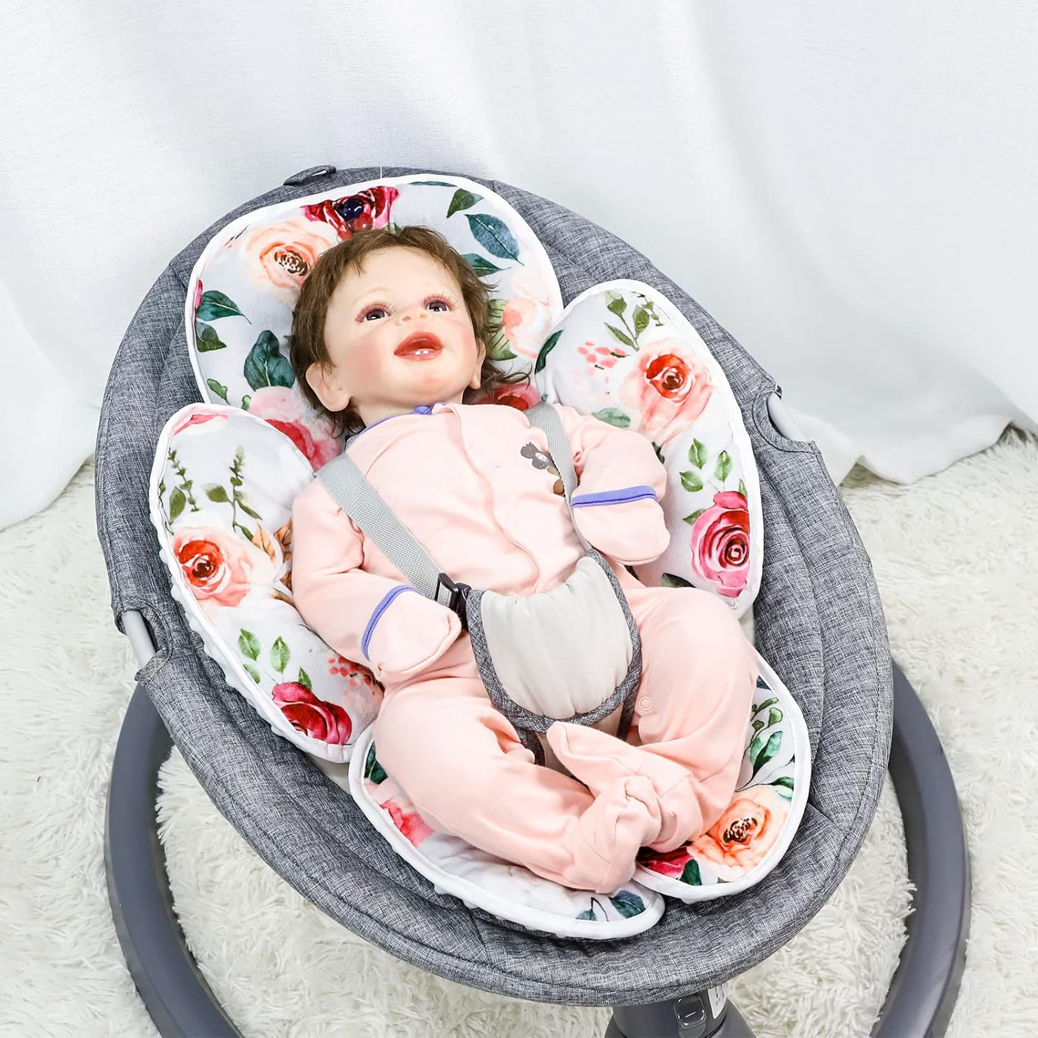 2 in 1 Infant Car Seat Insert, Car Seat Head Support Baby Girls Boys, Soft Newborn Carseat Insert Cushion, Perfect for Carseats, Strollers, Swings (Rose Flower) image number 3