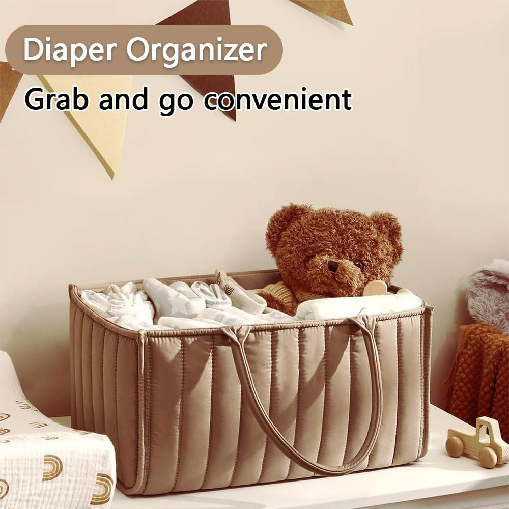 Portable Baby Diaper Caddy Organizer with Handle, Large Storage Bin & Car Organizer for Newborn Essentials, Travel & Changing Table, Gender Neutral &ndash; Khaki
