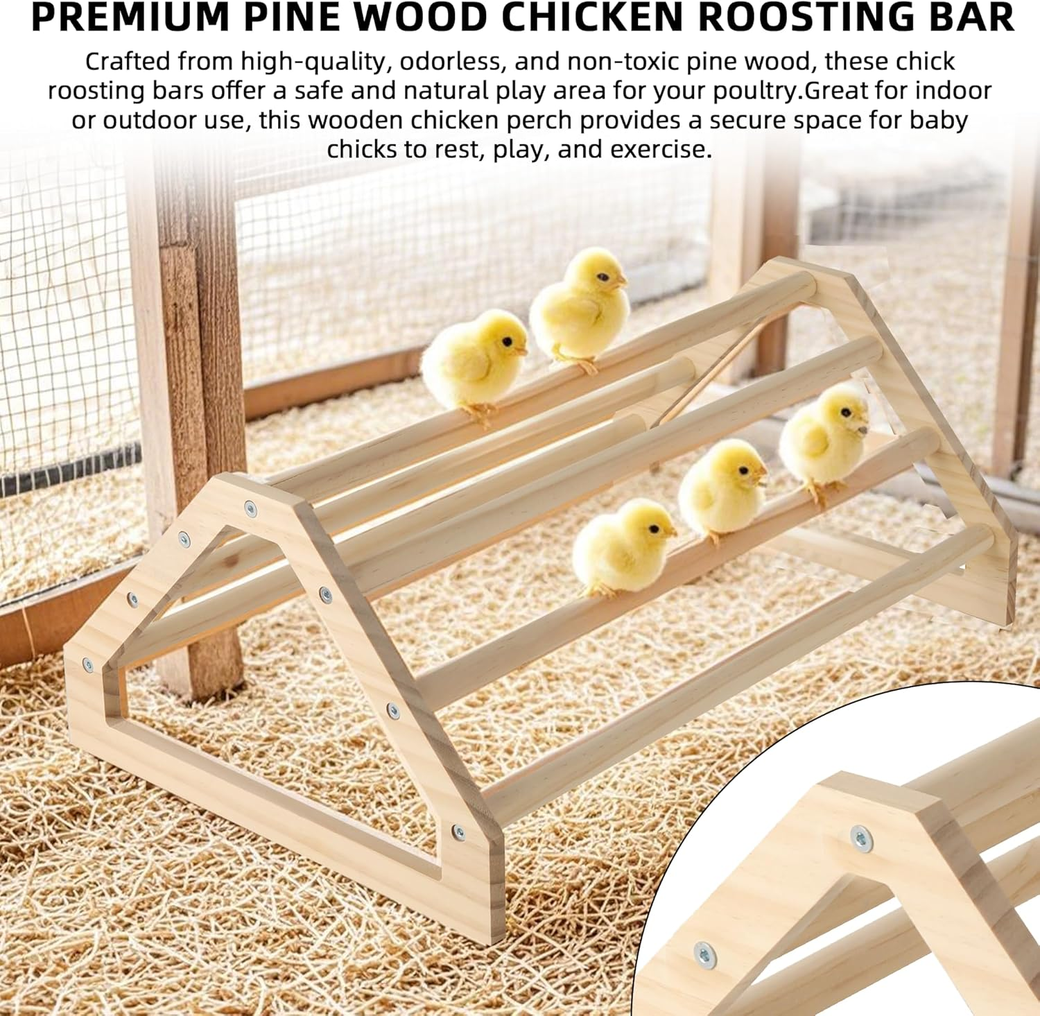Tongass 3-Pack 15.75" Extra Long Chicken Perch, Freestanding Roosting Bar for Baby Chicks, Durable Polished Pine Roosting Bar, Perch Stand for Chicken Brooder