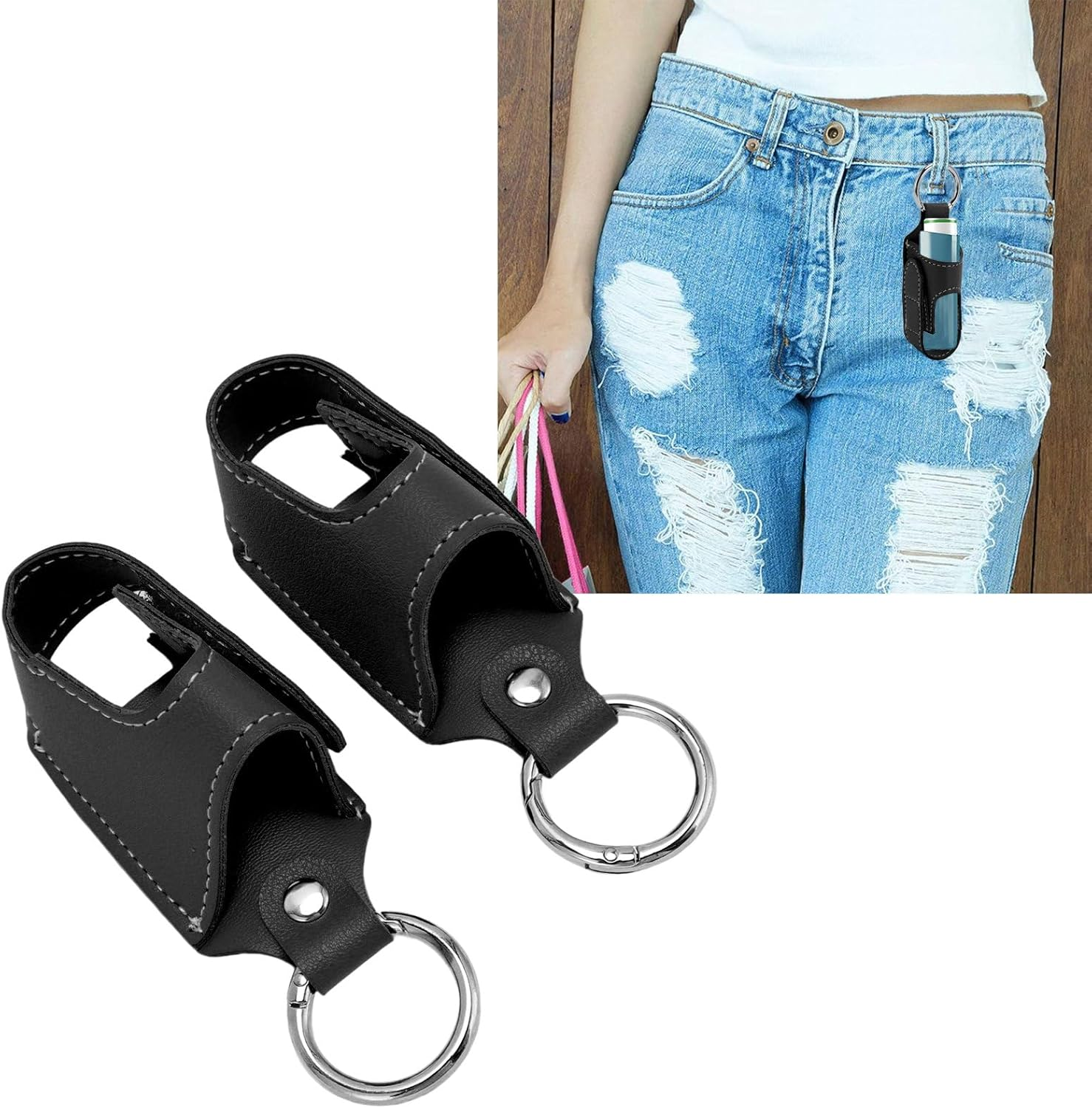 2Pcs Asthma Inhaler Holder Portable PU Leather Travel Handy Holder Secure Convenient Storage, Lightweight Carrying Case Fits Most Inhalers, Protective Carrying Holder for Travel - Pink image number 6