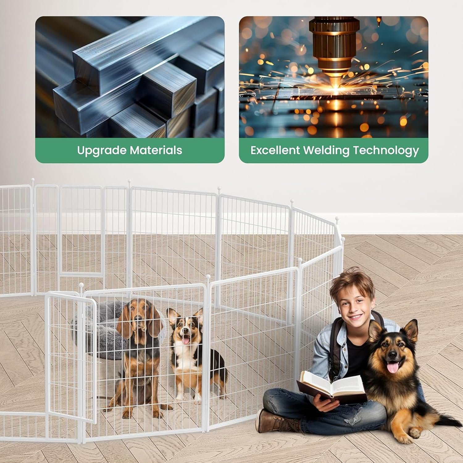 White Dog Playpen, Metal Exercise Pet Playpen for Yard RV Camping, 81Cm Height, 8 Panels Fence image number 1