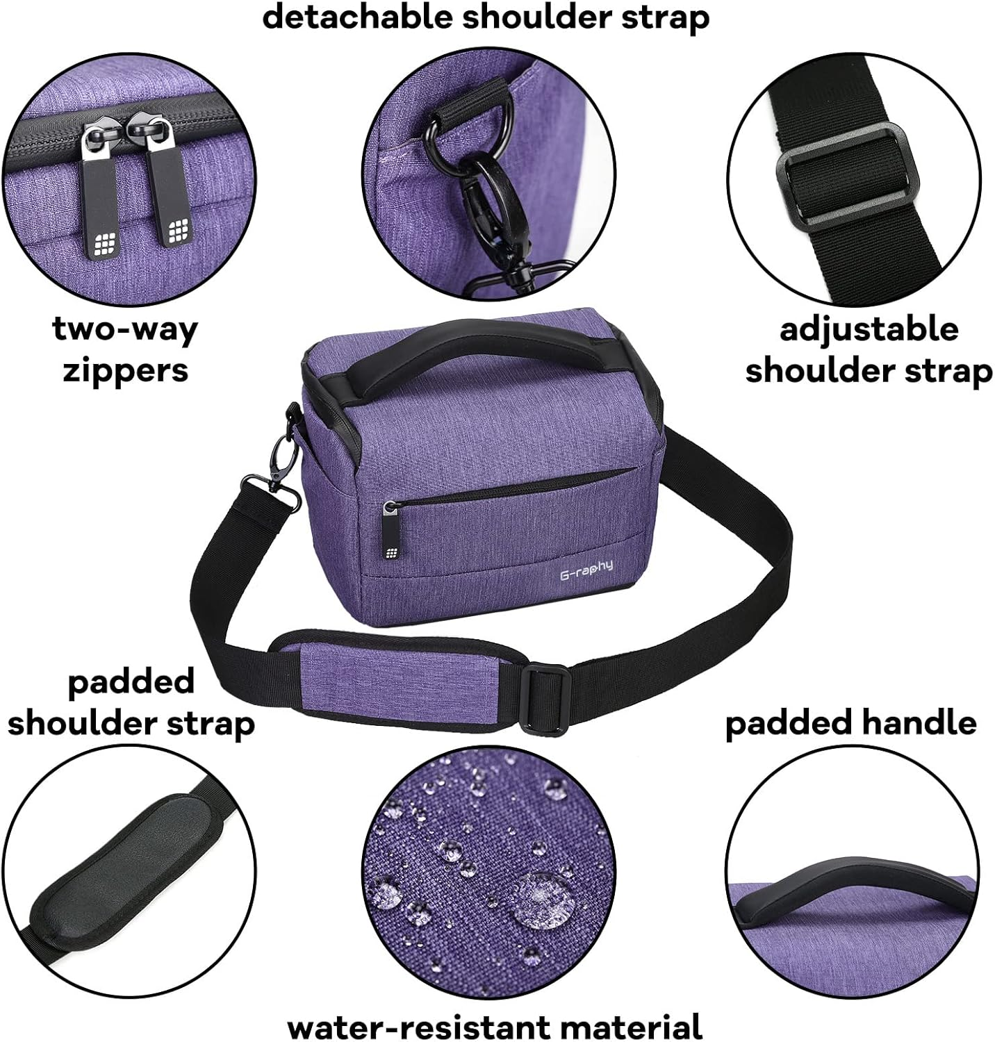 G-Raphy Camera Bag DSLR SLR Waterproof Camera Bag with PU Leather Handle Camera Accessories for Men Women image number 4