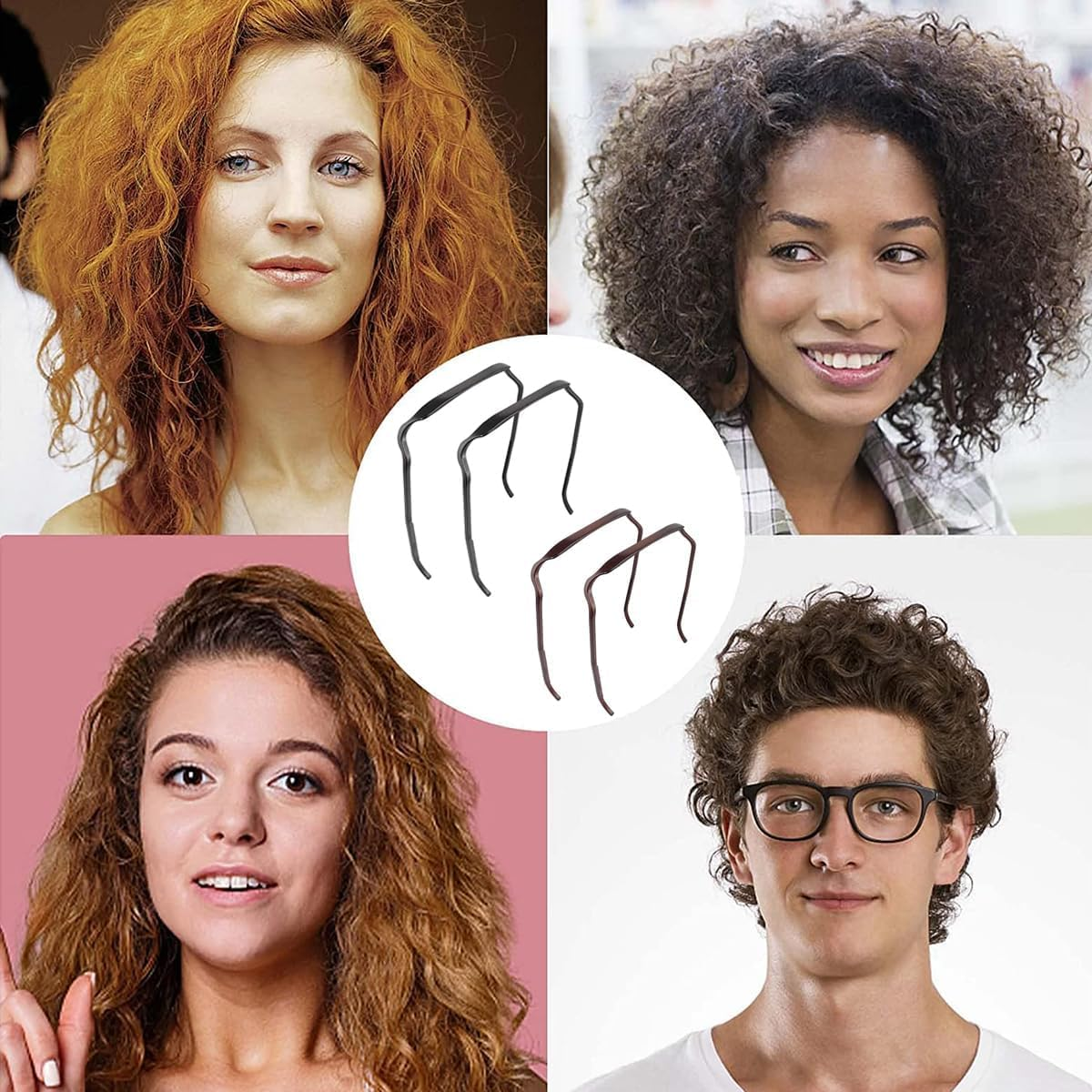 4Pcs Square Headband,Fashion Sunglass Headbands,Invisible Hair Hoop,Curly Thick Hair Hairstyle Fixing Tool for Women Men(Black, Gold, ONE SIZE) image number 4