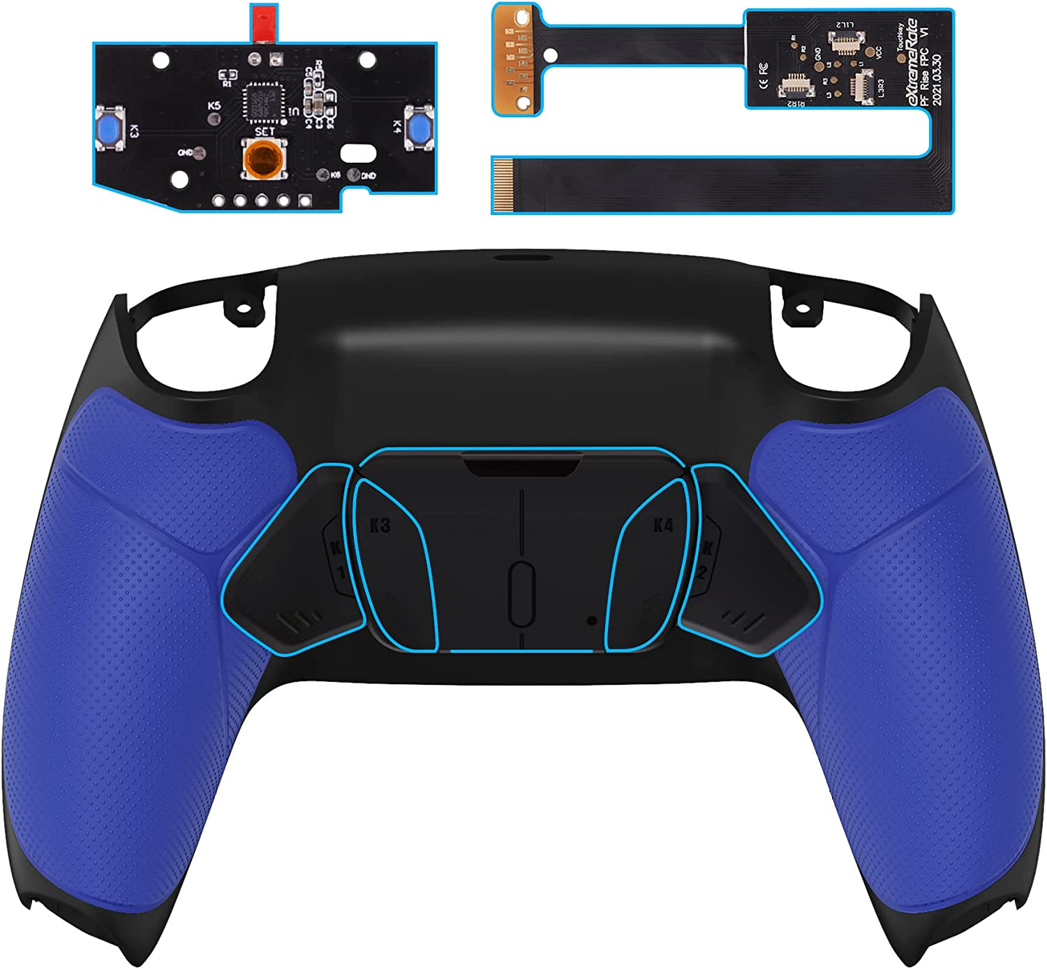 Extremerate Black Rubberized Grip Programable RISE4 Remap Kit for PS5 Controller BDM-010 BDM-020, Upgrade Board & Redesigned White Back Shell & 4 White Back Buttons for PS5 Controller -NO Controller