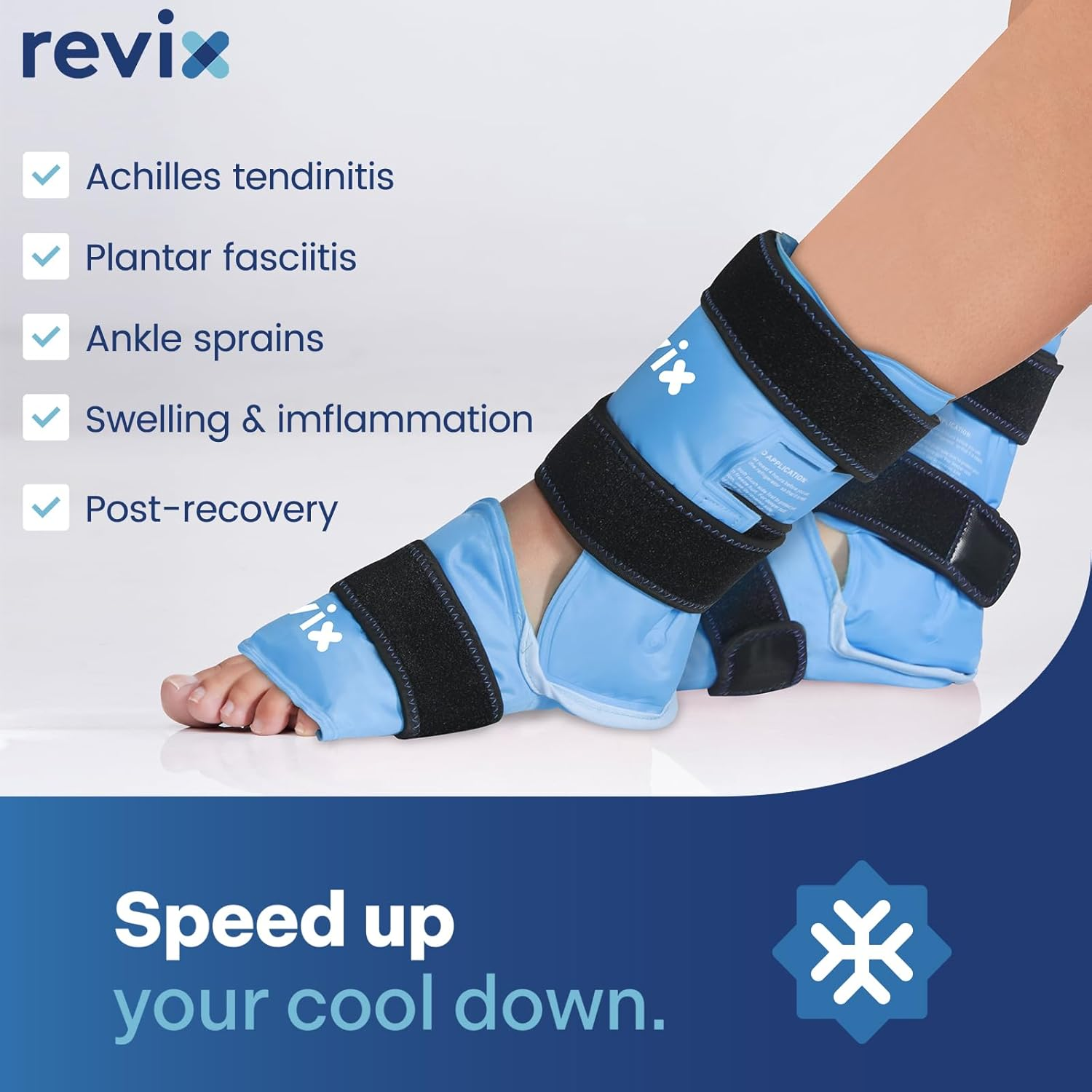 REVIX Foot Ankle Ice Pack Wraps for Discomfort, Reusable Gel Ice Wrap with Cold Compression Therapy, Plantar Fasciitis, Post-Workout Feet Recovery, Soft Plush Lining, 2 Packs image number 2