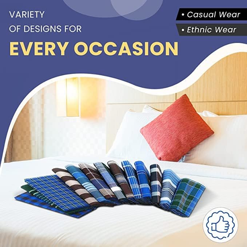 VAKRATUNDA KITCHENWARES Handloom 100% Pure Cotton Checked Lungi/Dhoti/Sarong/Wrap/Beach Wear for Mens image number 6