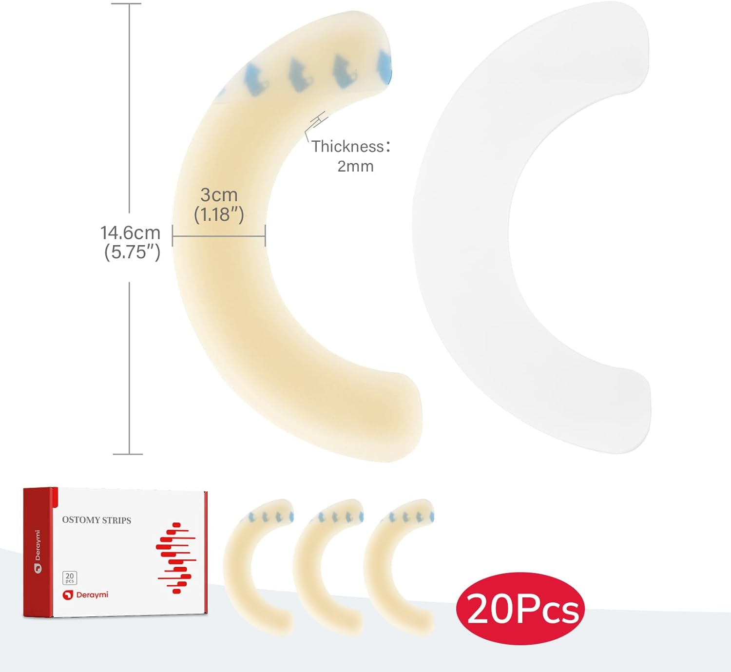 DERAYMI 20 PCS Ostomy Barrier Strips, 2 MM Thickness Elastic Colostomy Tape to Stop Leaks, Latex-Free Medical Grade Hydrocolloid Skin Flange Extenders Stoma for Colostomy Ileostomy Bags Pouches image number 4