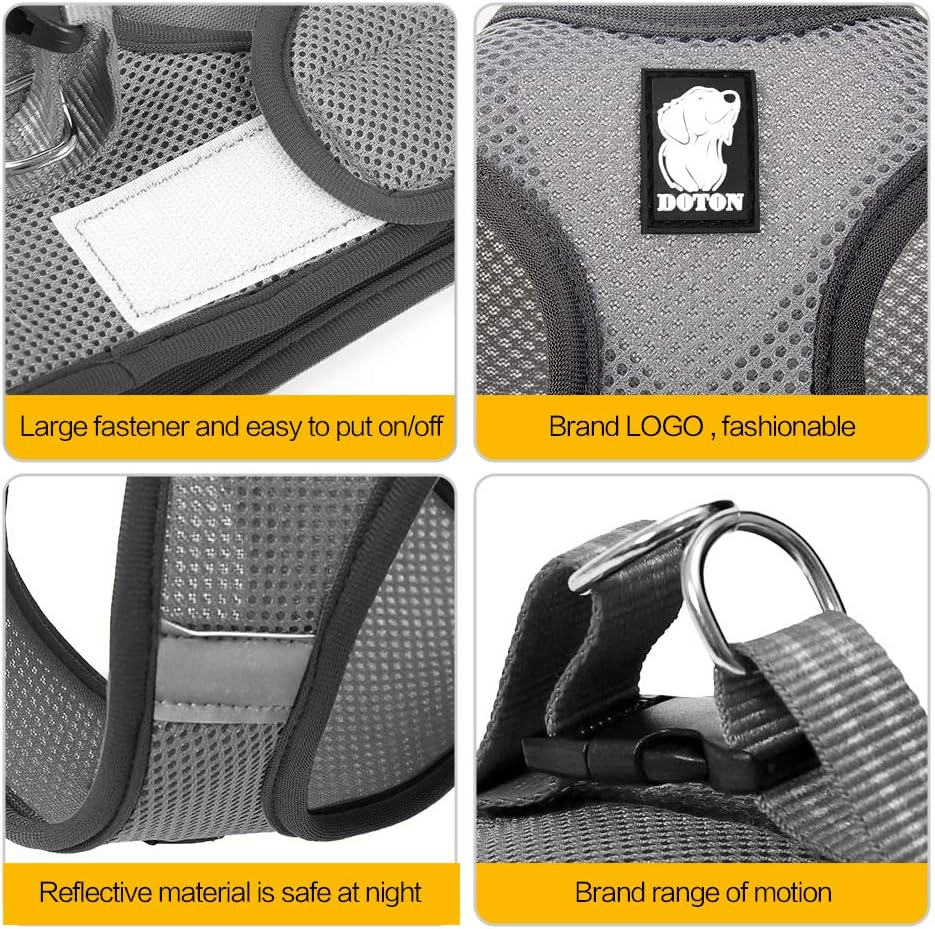 Dotoner Cat Outdoor Walking Harness Set, Pet Vest Cat Harness Breathable Mesh, Adjustable Reflective Cat Chest Straps with Escape Proof Buckle (L (Pack of 1), Grey) image number 6