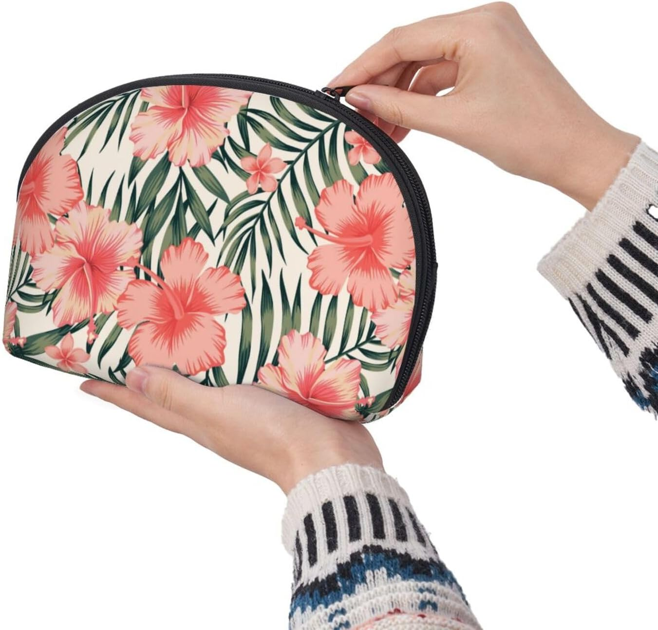 Cozimangoe Coin Pouch Makeup Bags Set, 2 Piece Shell Shape Cosmetic Bag with Pockets for Daily Travel Handbag Lipstick Keys Toiletry, Personalized Hibiscus image number 1