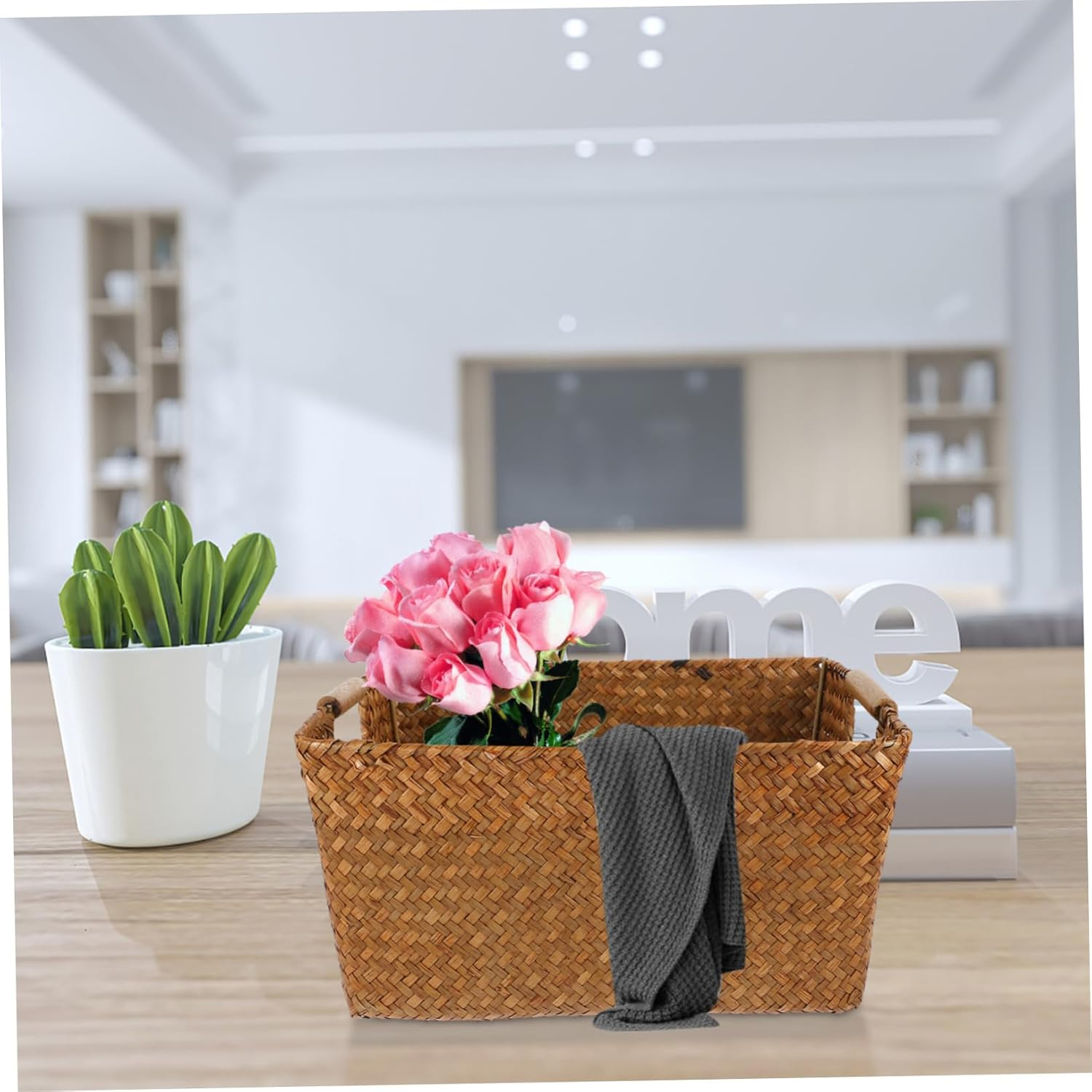 FONDOTIN Woven Storage Basket Pantry Organisation Cane Basket Rattan Organizer for Desk Household Sundries image number 2