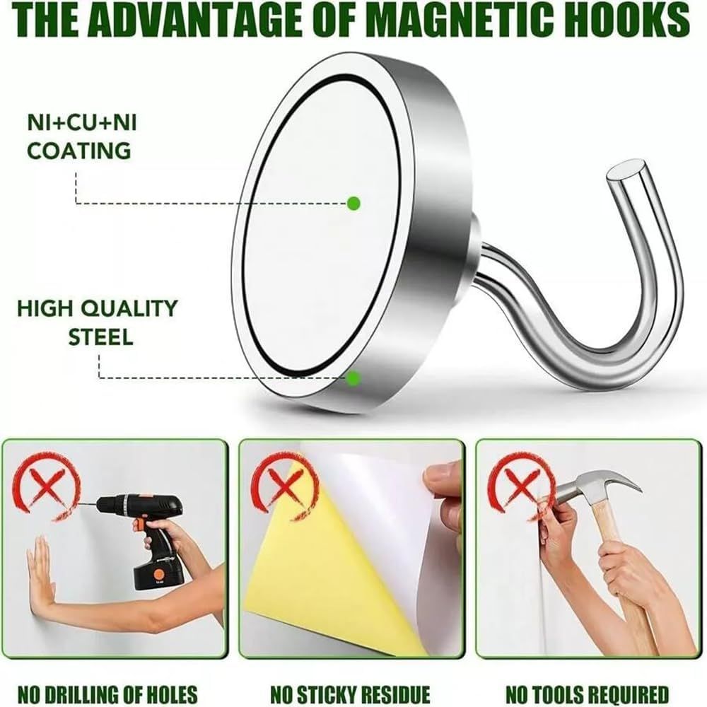 QFM Magnetic Hooks, 35Lbs Heavy Duty Magnets with Hook for Refrigerator, 10Pcs Strong Magnetic Wall Hooks for Hanging, Grill, Toolbox, Storage, Cruise Cabins(20Mm) image number 5