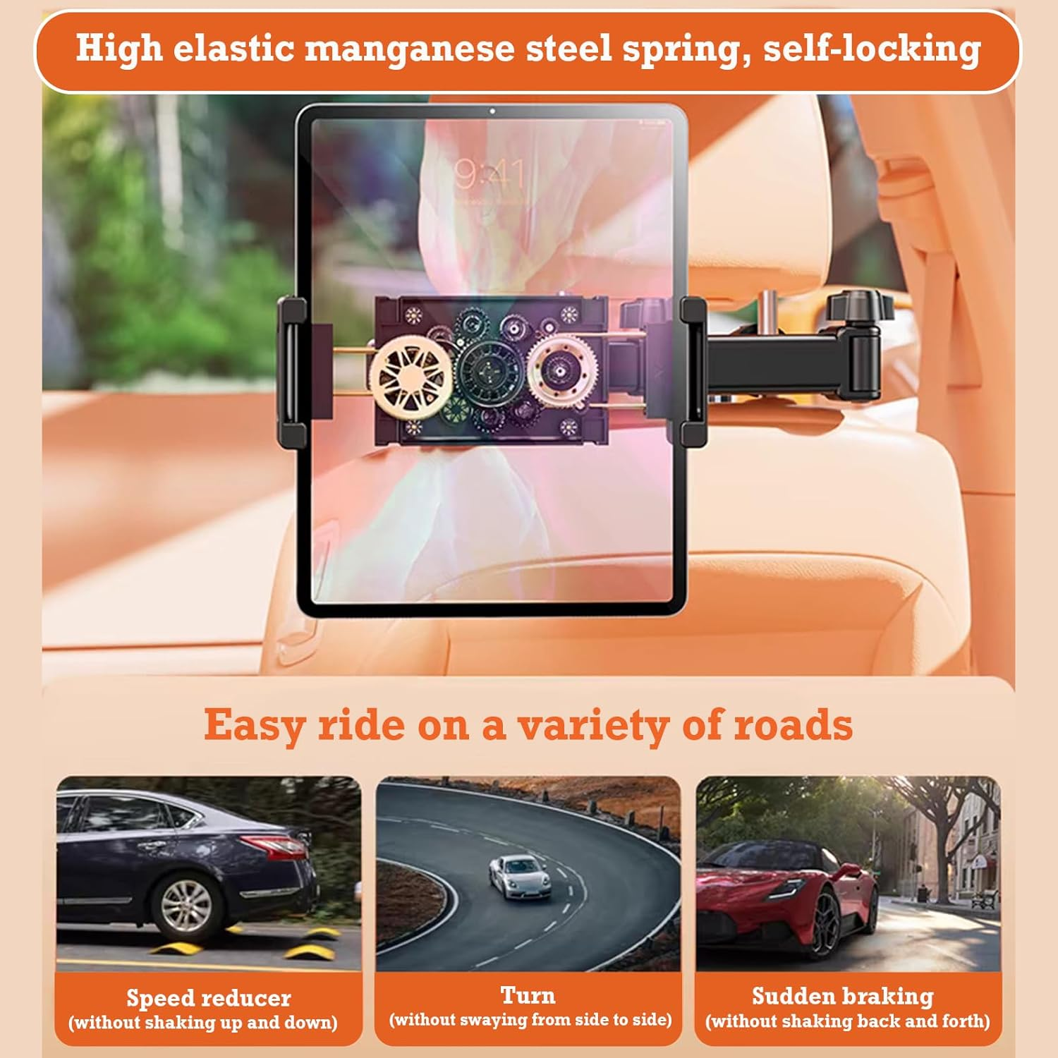 Car Headrest Tablet Holder, 3 In1 Stretchable Ipad Iphone Mount for Car Backseat, Universal 360&deg; Rotating Car Back Seat Stand Cradle Compatible (2-Fold)