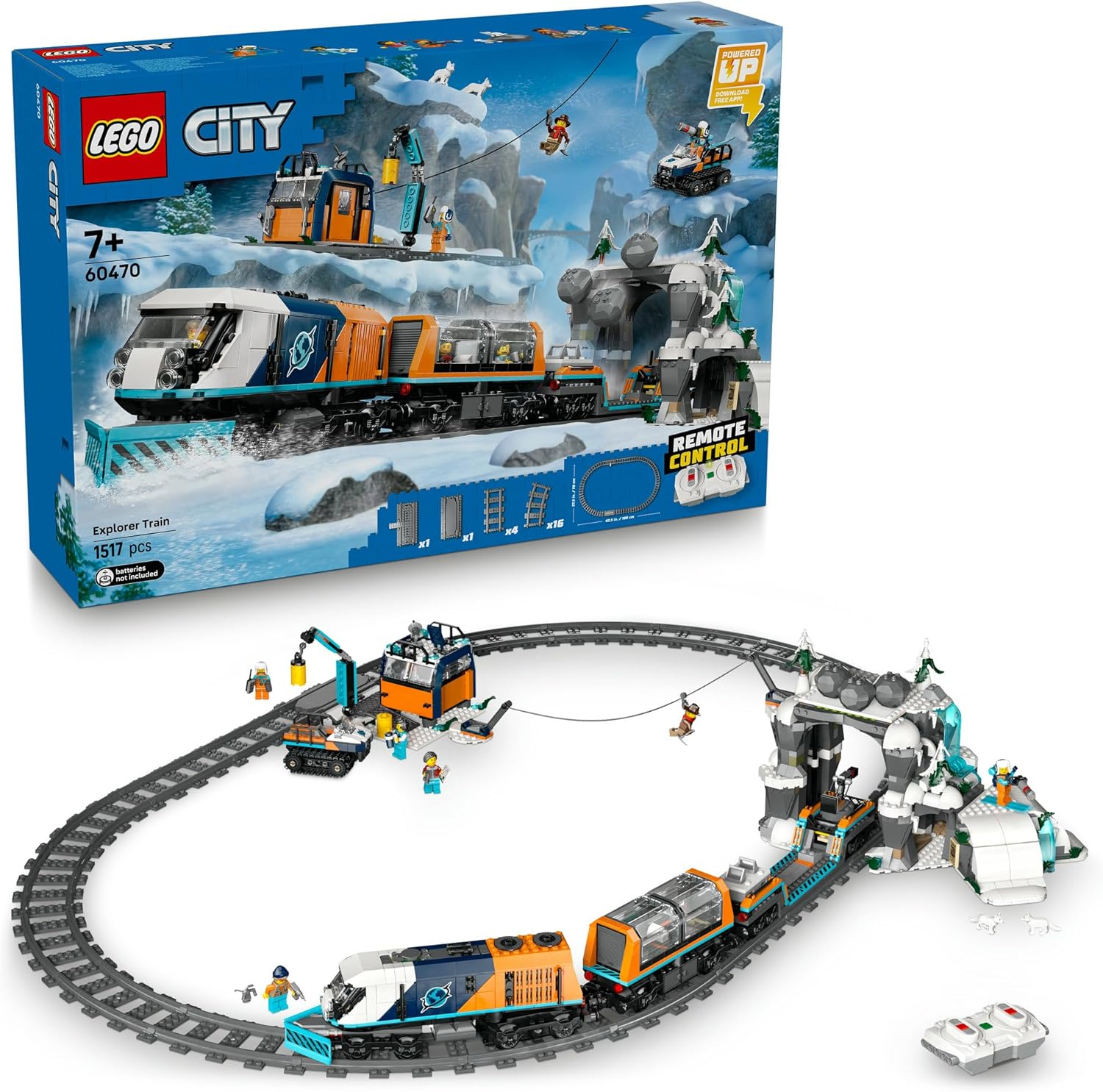 LEGO&reg; City Explorers&rsquo; Arctic Polar Express Train 60470 Set for Fans of STEM Toys and Pretend Play Aged 7 and Up, Motorized Locomotive with 2 Cars, 6 Minifigures, 2 Arctic Fox Figures and More image number 1