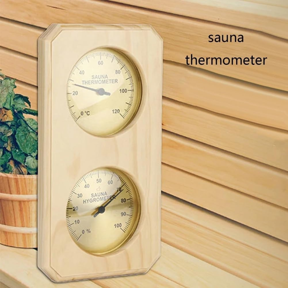Sauna Thermometer 2 in 1 Wooden Sauna Hygrothermograph Indoor Celsius Thermometer & Hygrometer for Hotel or Sauna Room Easy Install image number 1