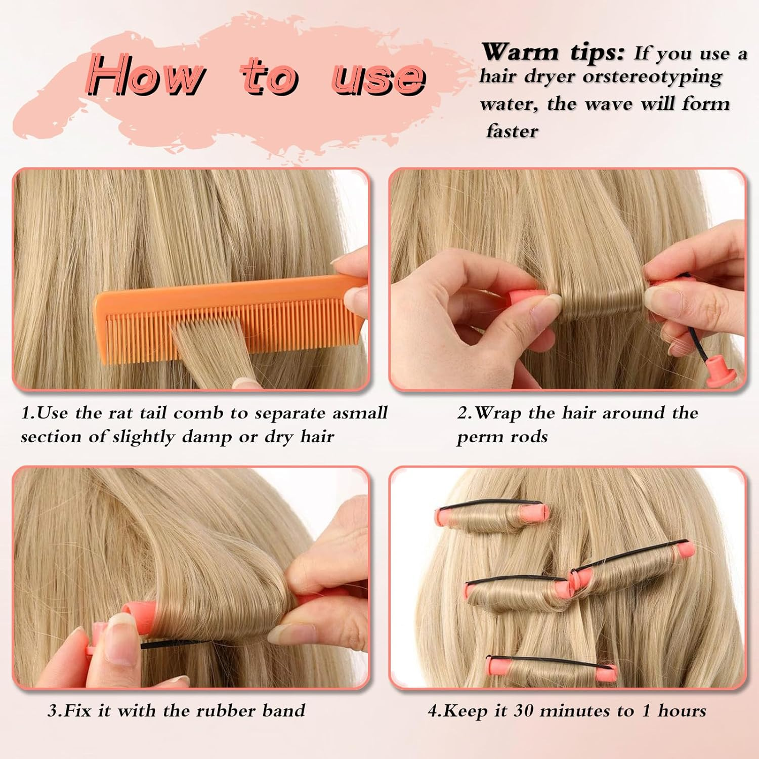 Small Perm Wrap, Hair Perm Rods, Short Cold Waves, 60 Pieces Perm Set, Complete - Hair Noodle for Small Curls, Lace Paper Perm, Curls Overnight, Perm Winder image number 3