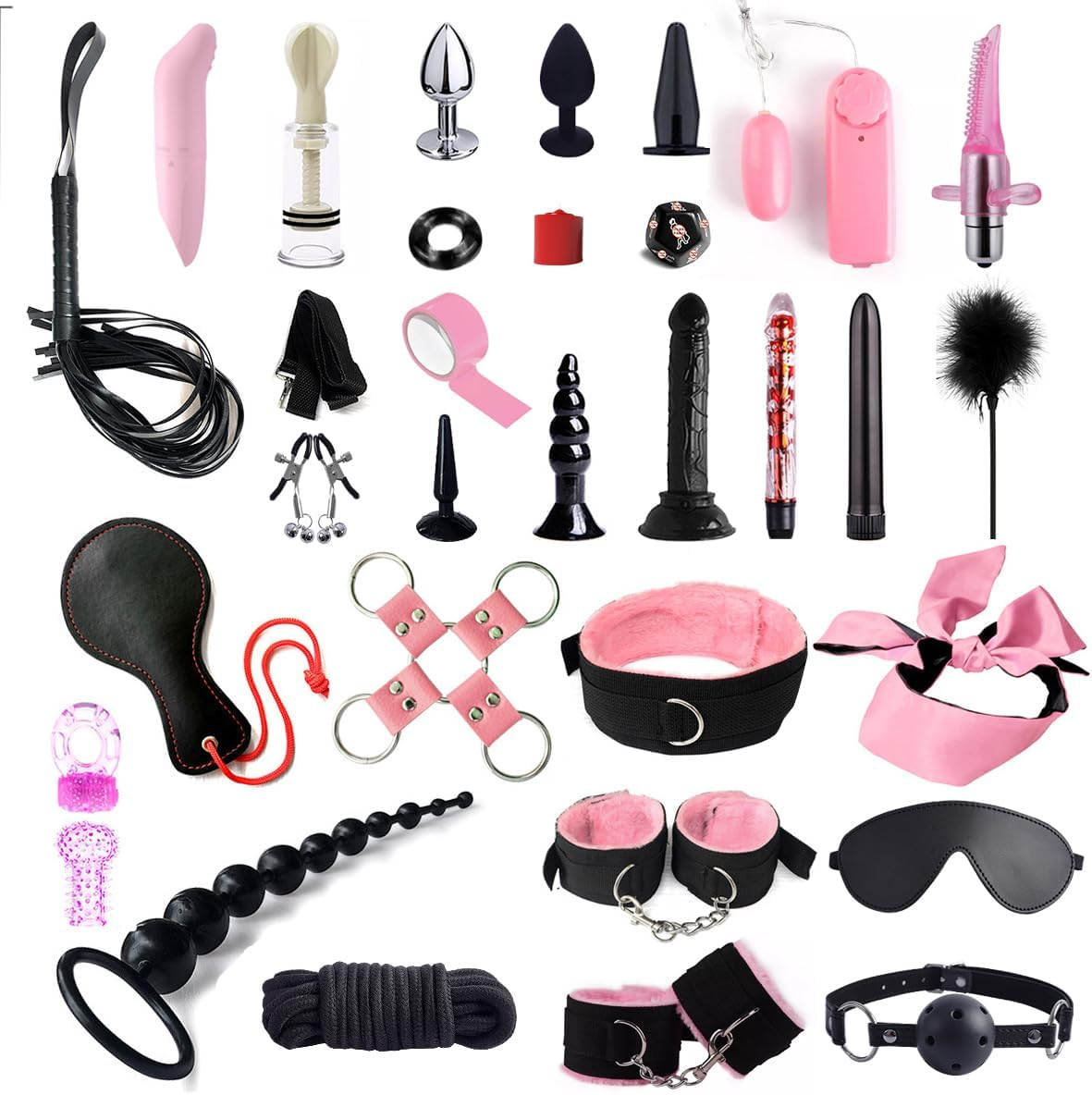 35 Pcs Sex BDSM Kit Sex Toy Bondage for Adult Couples Leather Restraint Kits with Sex Dice Ball Gag Blindfold for Women Men（Black）