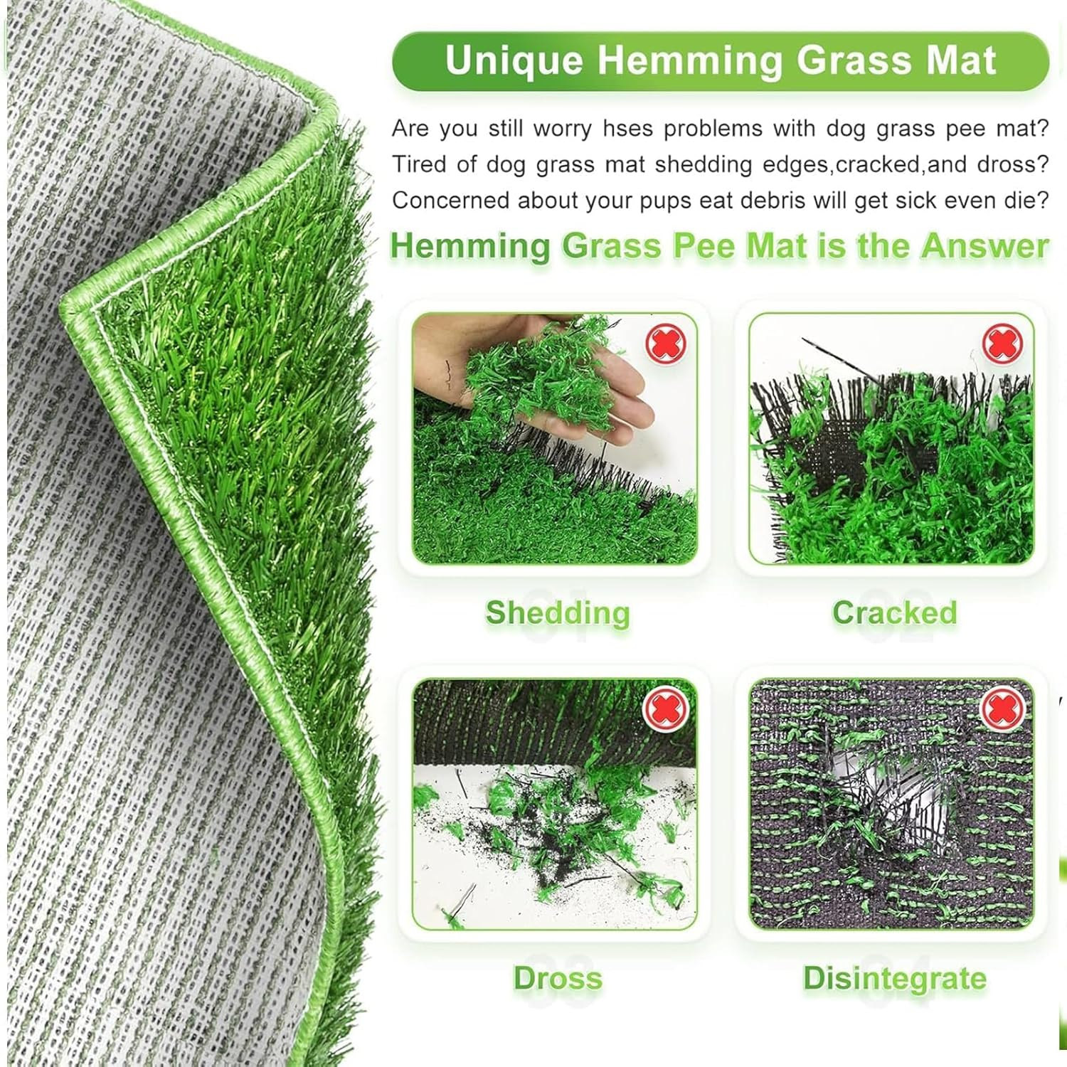 Homodoskey Dog Grass Pad with Tray Large, 2 Pcs Artificial Grass Training Pads with Pee Baffle Patch Puppy Turf Potty for Indoor and Outdoor Use, Ideal for Small and Medium Dogs image number 3
