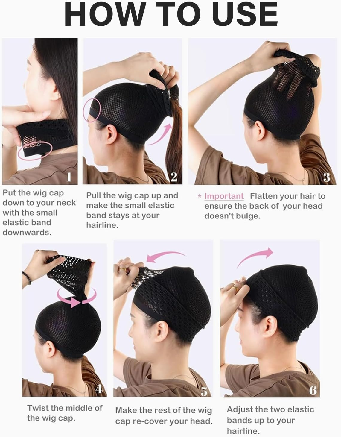 KEMUZ Pack of 2 Hair Net for Wigs, Wig Cap for Long Hair, Wig Accessories, Wig Net Base Cap, Elastic, Wigs Accessories for Parties, Ballet Bun Sleeping Women (Black) image number 4