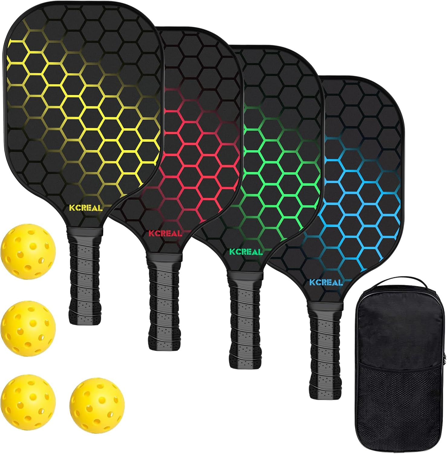 Pickleball Paddles Set, Fiberglass Pickleball Set with 4 Pickleball Paddles, 4 Pickleball Balls and Pickleball Bag, Pickleball Rackets Equipment for Beginners & Pros image number 2