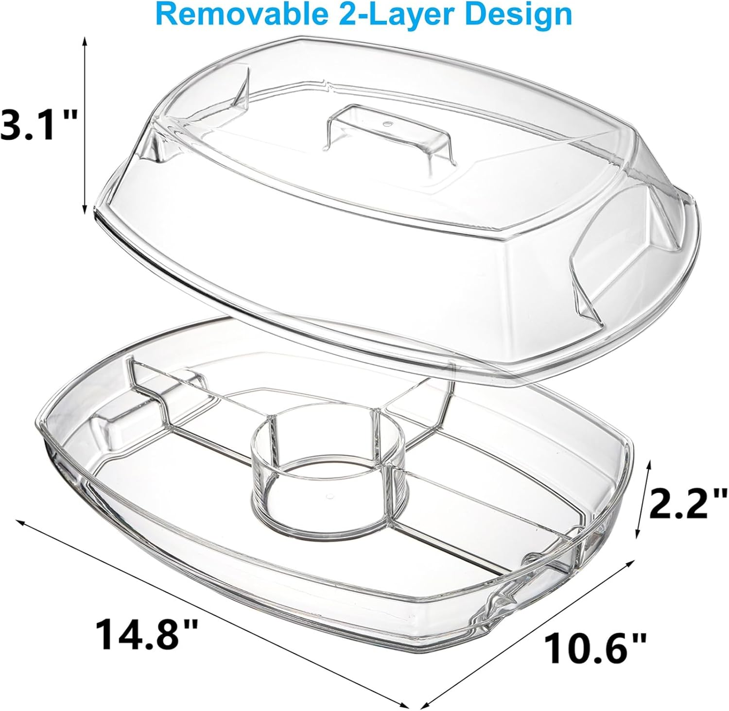DEAYOU Ice Serving Tray with Lid for Party Food, Serving Platter Dish for Appetizers, Fruits, Vegetables, Salads, Picnic, Snack image number 4