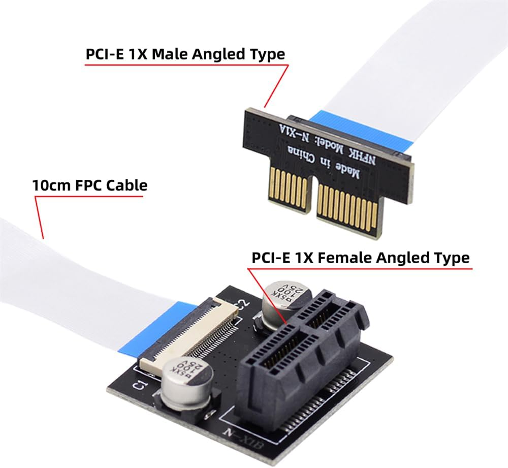NFHK Low Profile PCI-E Express 1X Slot Riser Card Extender Extension Ribbon Flex Relocate Cable 10Cm 90 Degree Angled image number 6