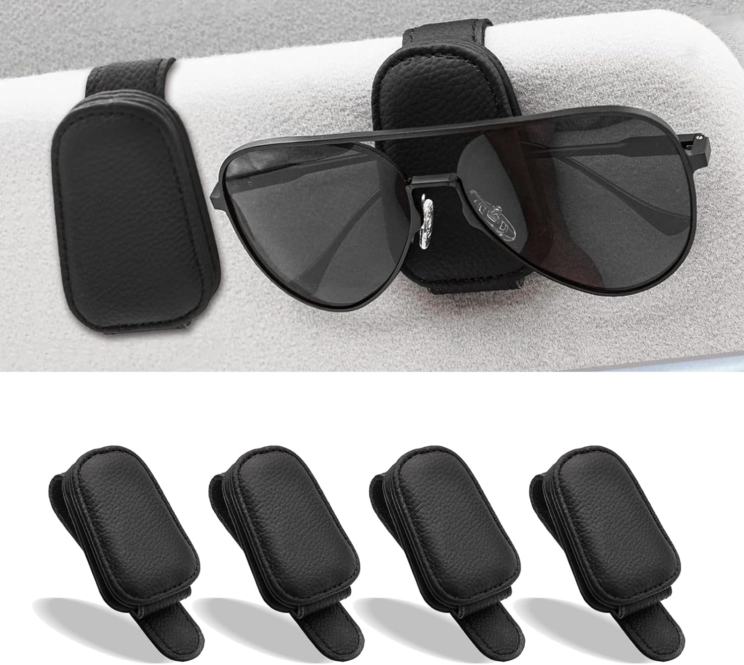 NEDLON (4Pack) Sunglass Holder for Car, Magnetic Leather Eyeglass Hanger Sunglass Clip for Car Visor, Car Sunglass Holder Organizer Storage, Car Interior Accessories image number 5