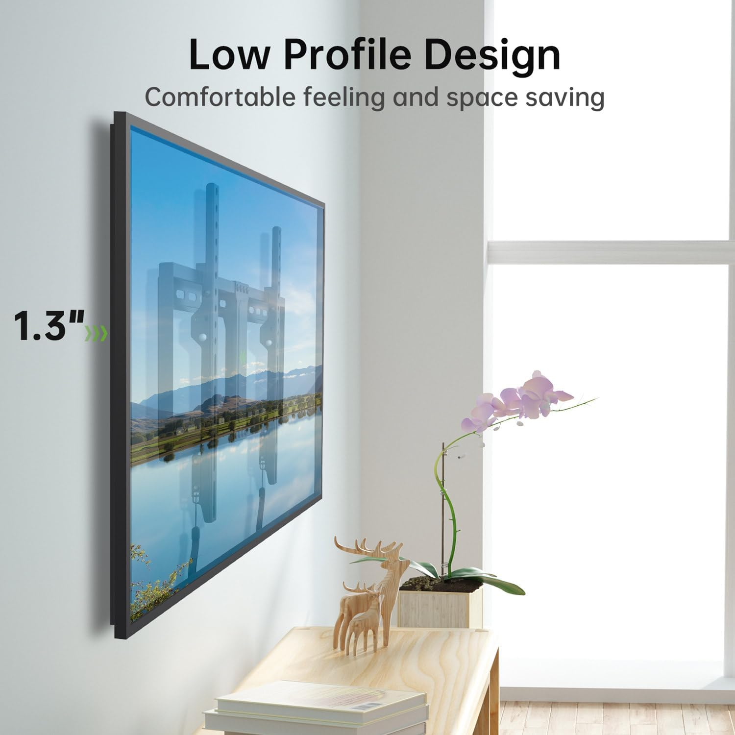 USX MOUNT Fixed TV Wall Mount for 37-82 Inch Tvs up to 132 Lbs, Low Profile TV Wall Bracket Fit Wood Studs 16", 18", 24", TV Mount with Max VESA 600X400Mm, Quick Locked and Release, XFL090 image number 3