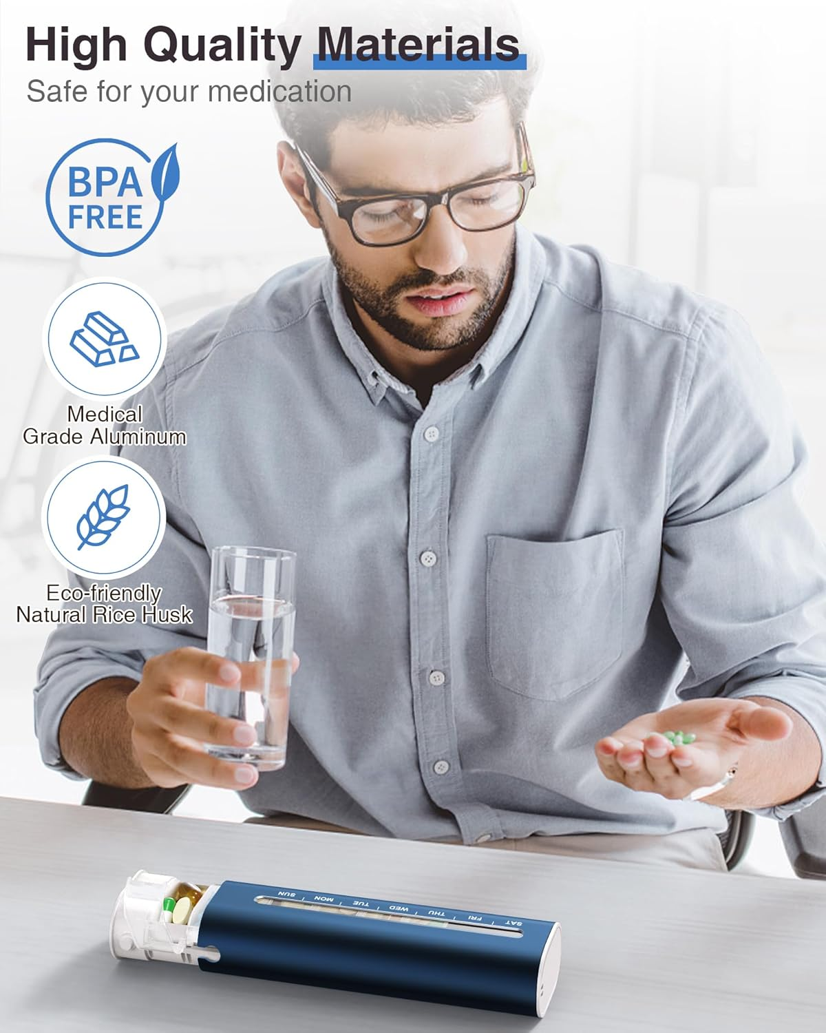 Zannaki Metal Weekly Pill Organizer, Aluminum Daily Pill Box, 7 Day Portable Travel Pill Case, Large Capacity Pill Holder Container for Pills, Medicines, Vitamins, Fish Oil, Supplements, Dark Blue