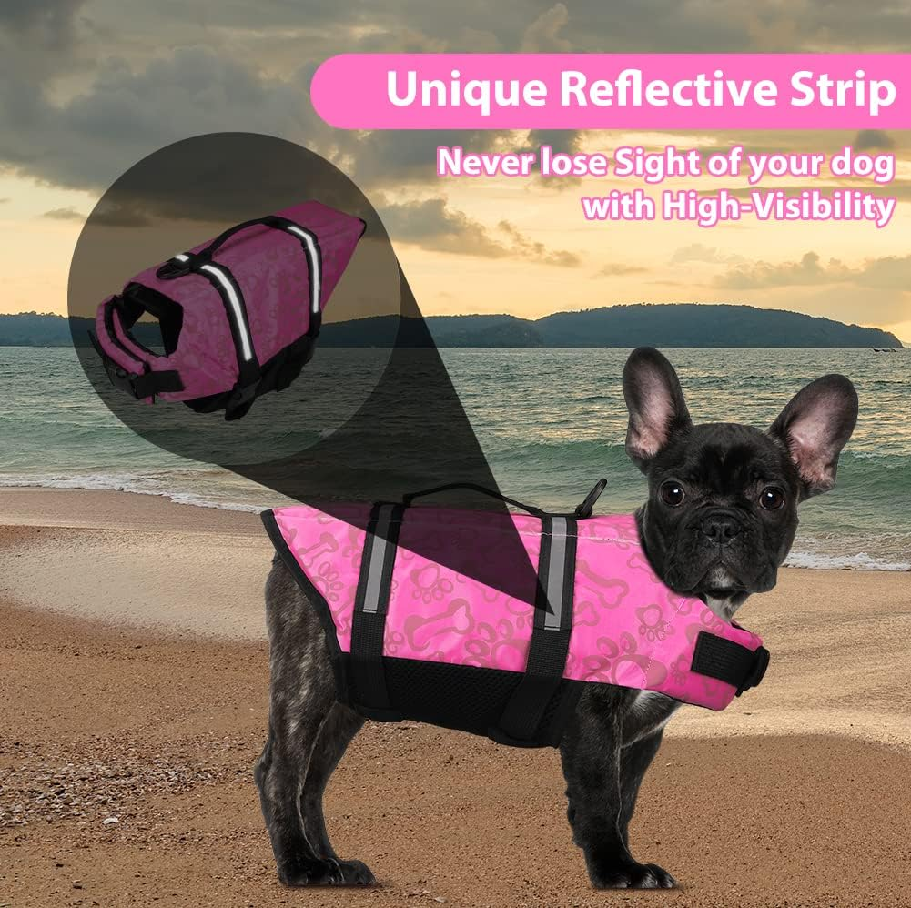 Neween Dog Life Jacket with Reflective Stripes, Adjustable Dog Life Preserver Ripstop Dog Life Vest with High Flotation and Lift Handle, Pet Lifesaver Swimsuit for Small Dogs (Pink, Small) image number 1
