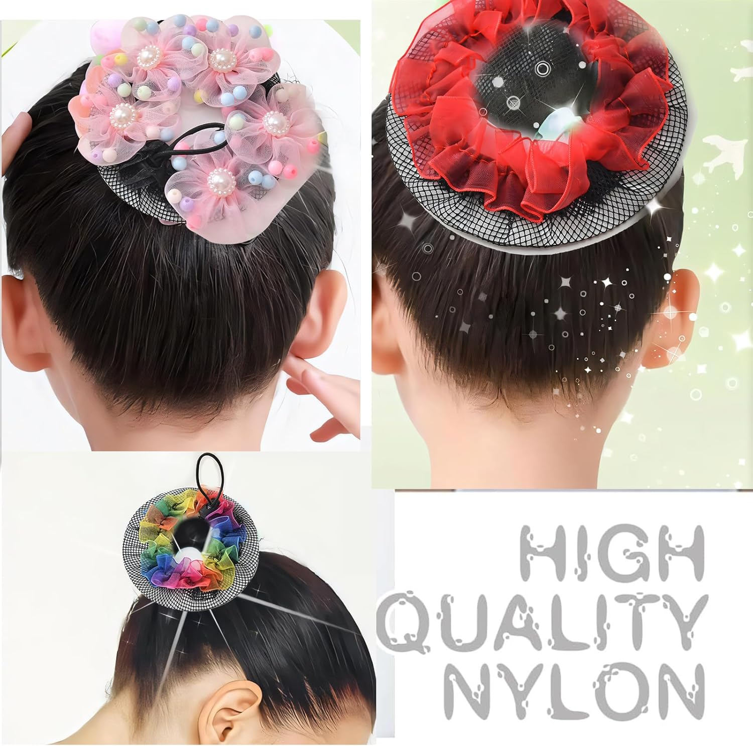 EUYKQNOI Pack of 4 Hair Net Bun and Bun Pillow Small, Soft Breathable Material, Easy for Perfect Hairstyles, Ideal for Children, Girls, Ballet and Women'S Hair Accessories, Daily Use Hair Nets