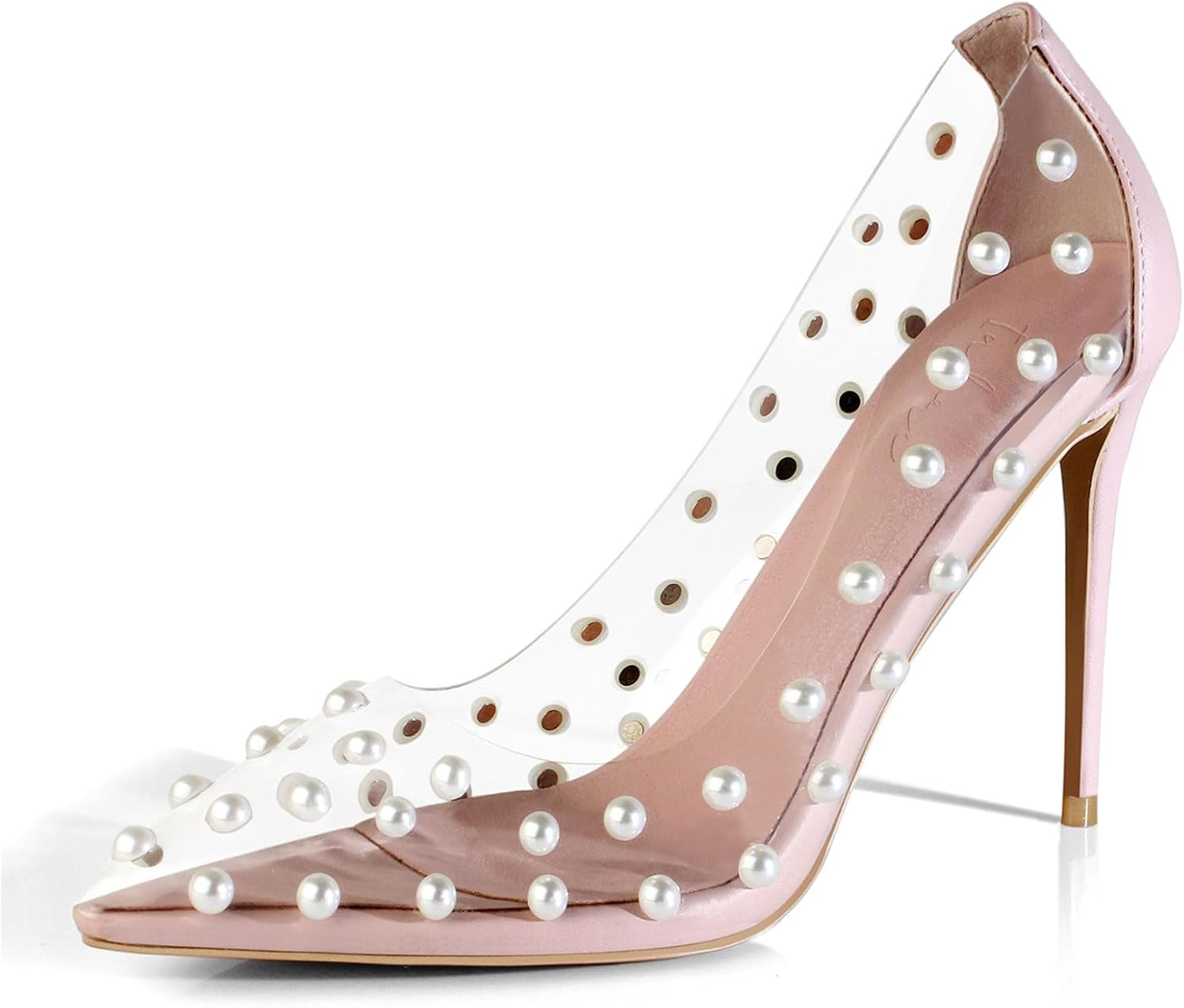 Iadore Women'S Pumps,11Cm Pointed Toe Women High Heel Shoes Fashion Pearl Studded PVC Clear Heels Party Dress Pump Shoes image number 6