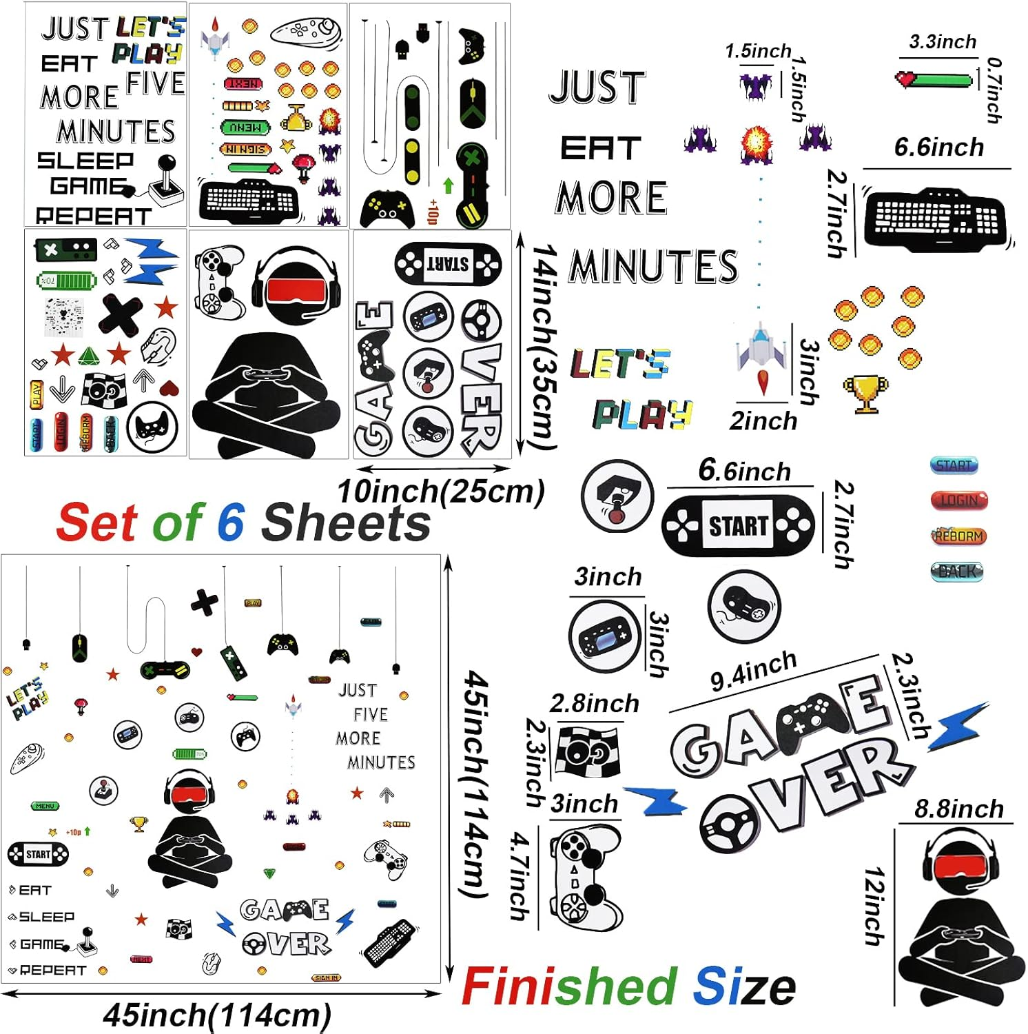 Maydahui Gamer Wall Stickers Video Game Room Wall Decals (45 X 45 Inch) for Living Room Men Kids Boys Bedroom Game Room Decor image number 4