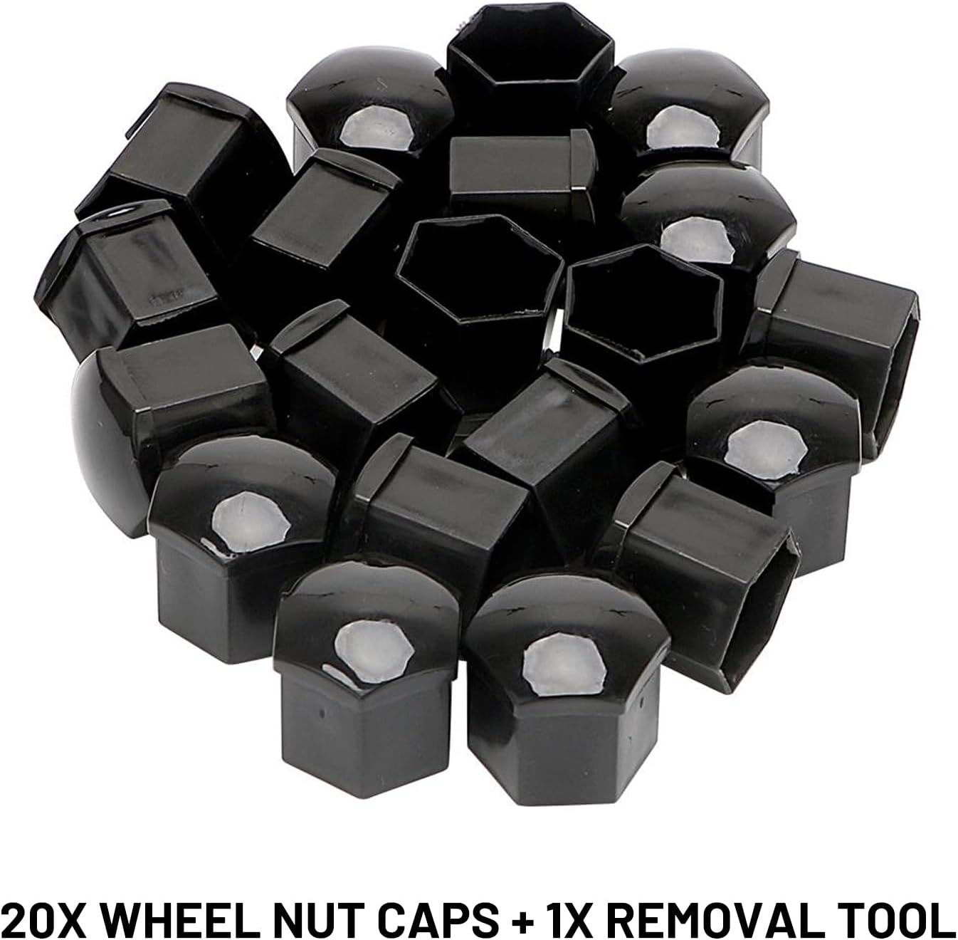 20 Pcs 17Mm Wheel Nut Covers with Removal Tool - Bolt Caps Hub Screw Cover Including 16 Standard Ones 4 Locking Ones,And Removal Tool, Universal Fit for Most Car Models(Black) - Black image number 1