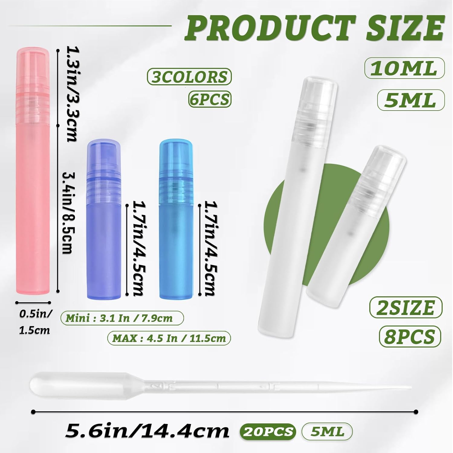 20 Pcs Refillable Perfume Bottles, 10Ml/5Ml Plastic Frosted Spray Bottle with 20 Pcs Droppers, Fine Mist Travel Spray Bottles for Essential Oils, Travel, Perfume (Colorful) image number 4