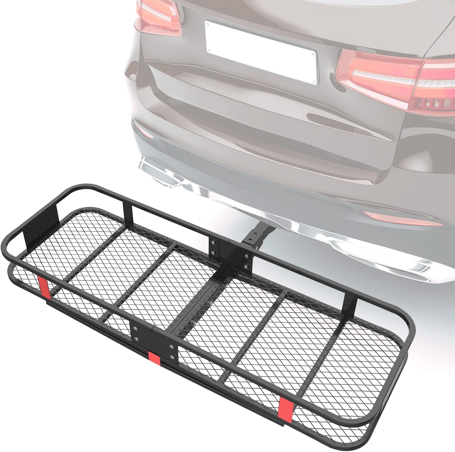 ADVWIN Folding Hitch Mount Cargo Carrier 60X21X6 Inch Fits to 2'' Receiver,550Lbs(227Kg) Capacity Cargo Basket | Trailer Hitch Cargo Carrier | Tow Hitch Cargo Carrier image number 3